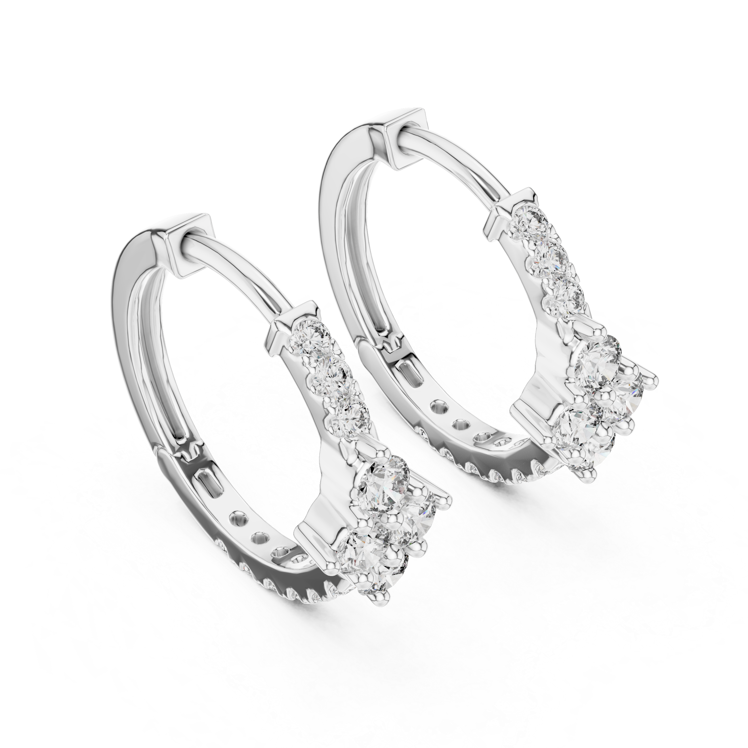 Star cluster pave huggie earrings with pave set band and four point round stone star cluster at centre