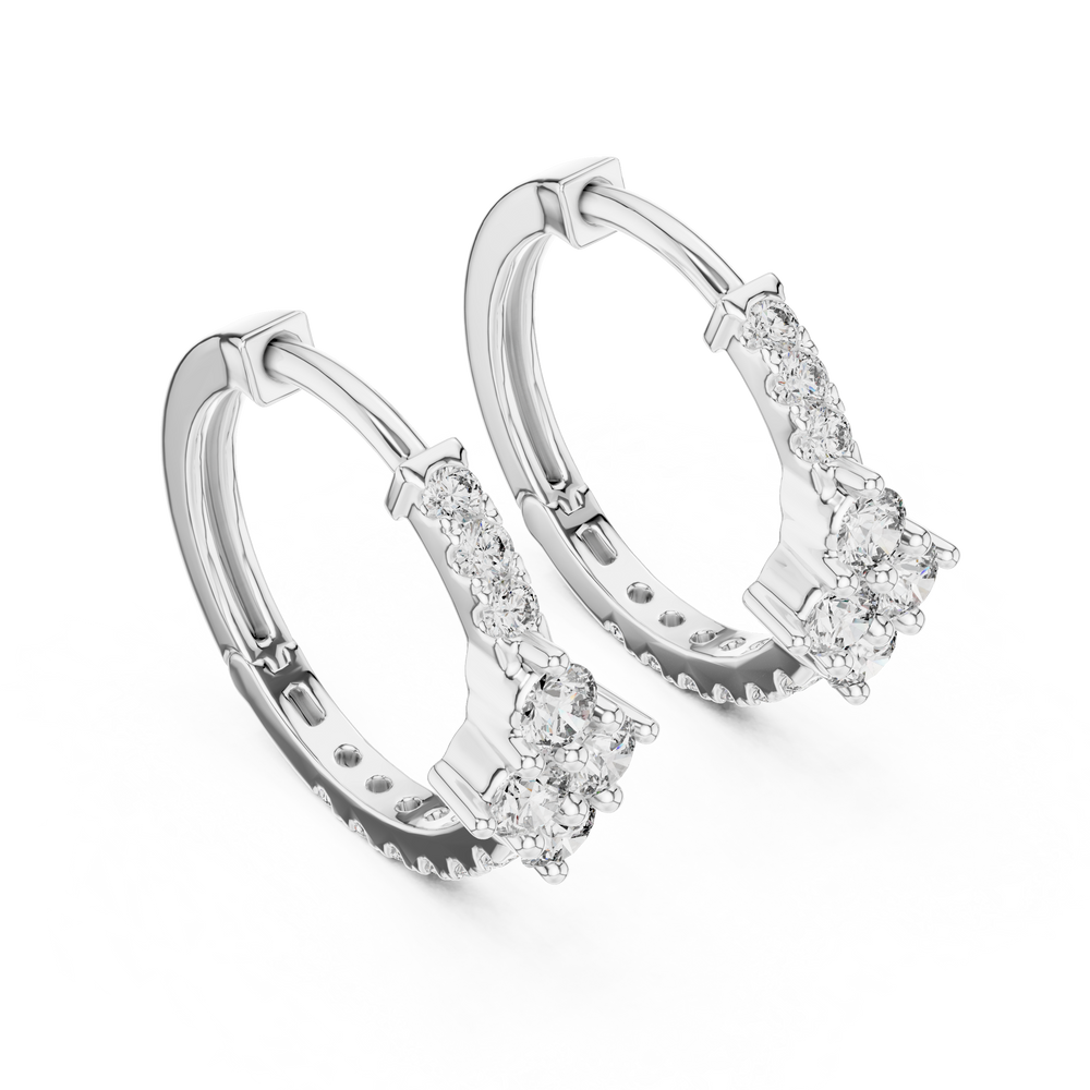 Star cluster pave huggie earrings with pave set band and four point round stone star cluster at centre