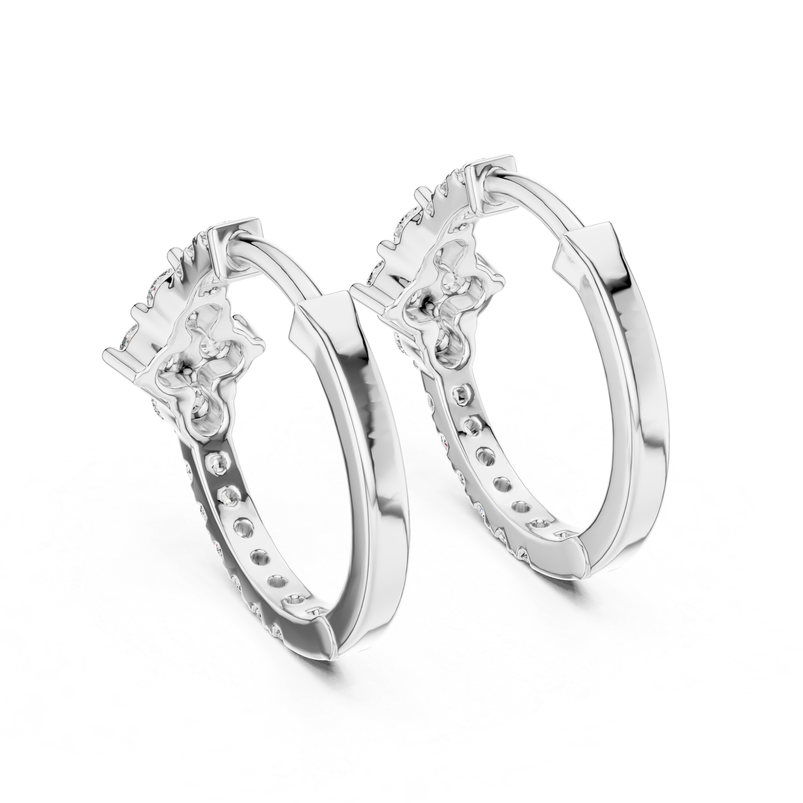 Star cluster pave huggie earrings with pave set band and four point round stone star cluster at centre
