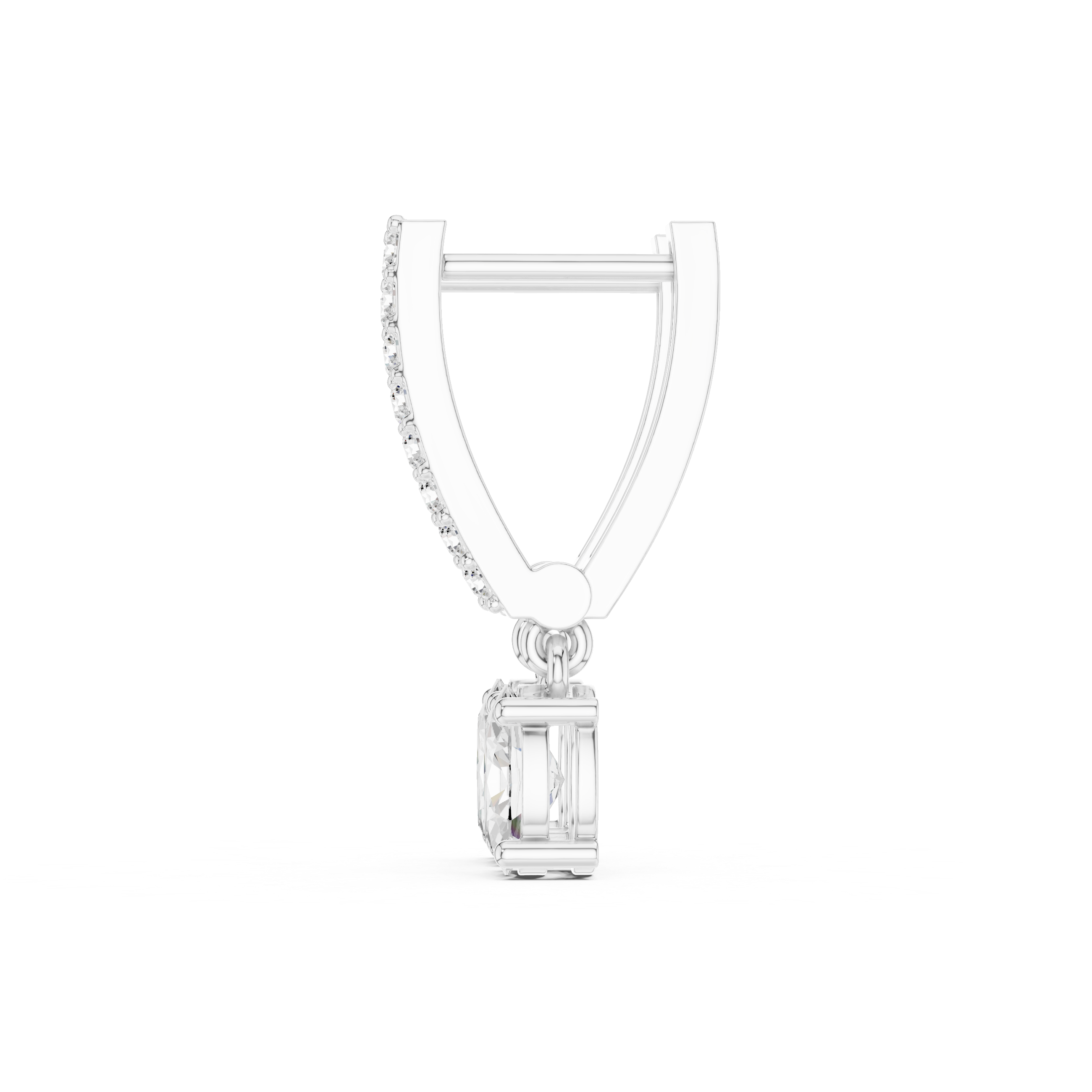 Stone-set straight bar drop earrings with a dangling oval solitaire below