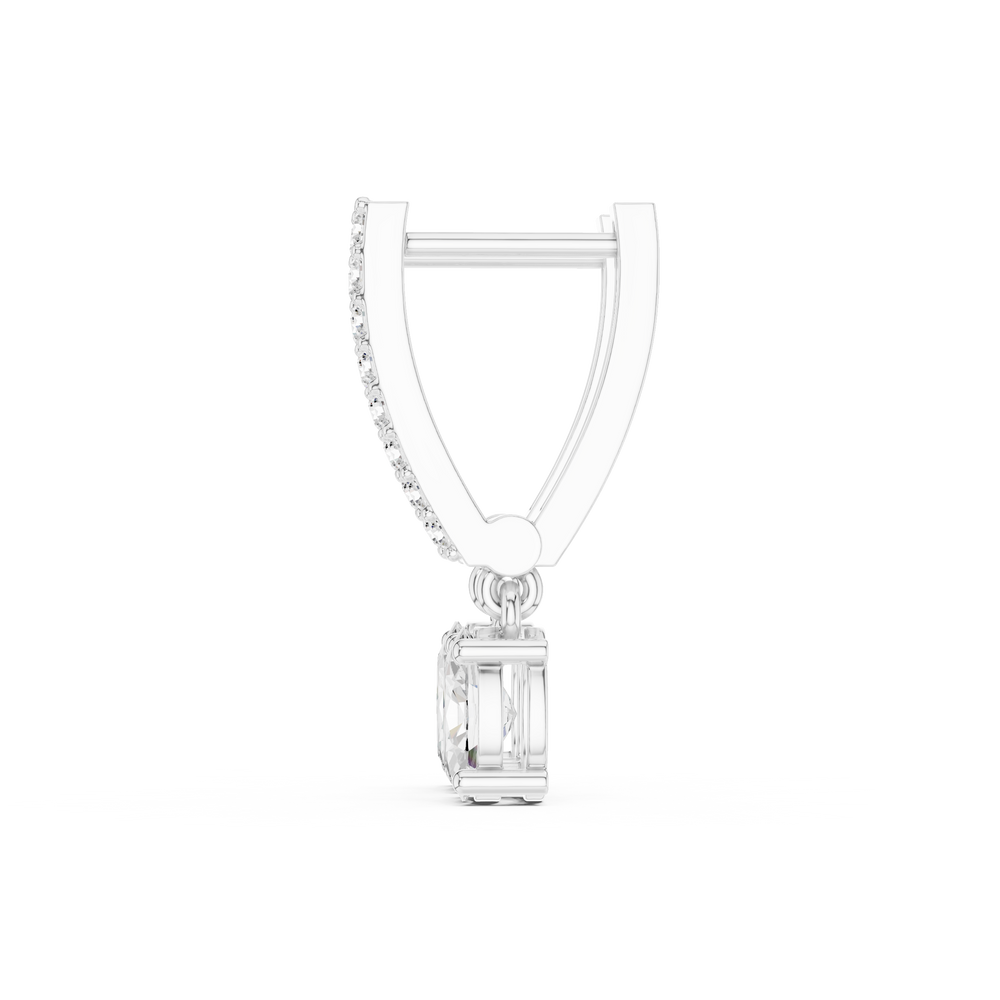 Stone-set straight bar drop earrings with a dangling oval solitaire below