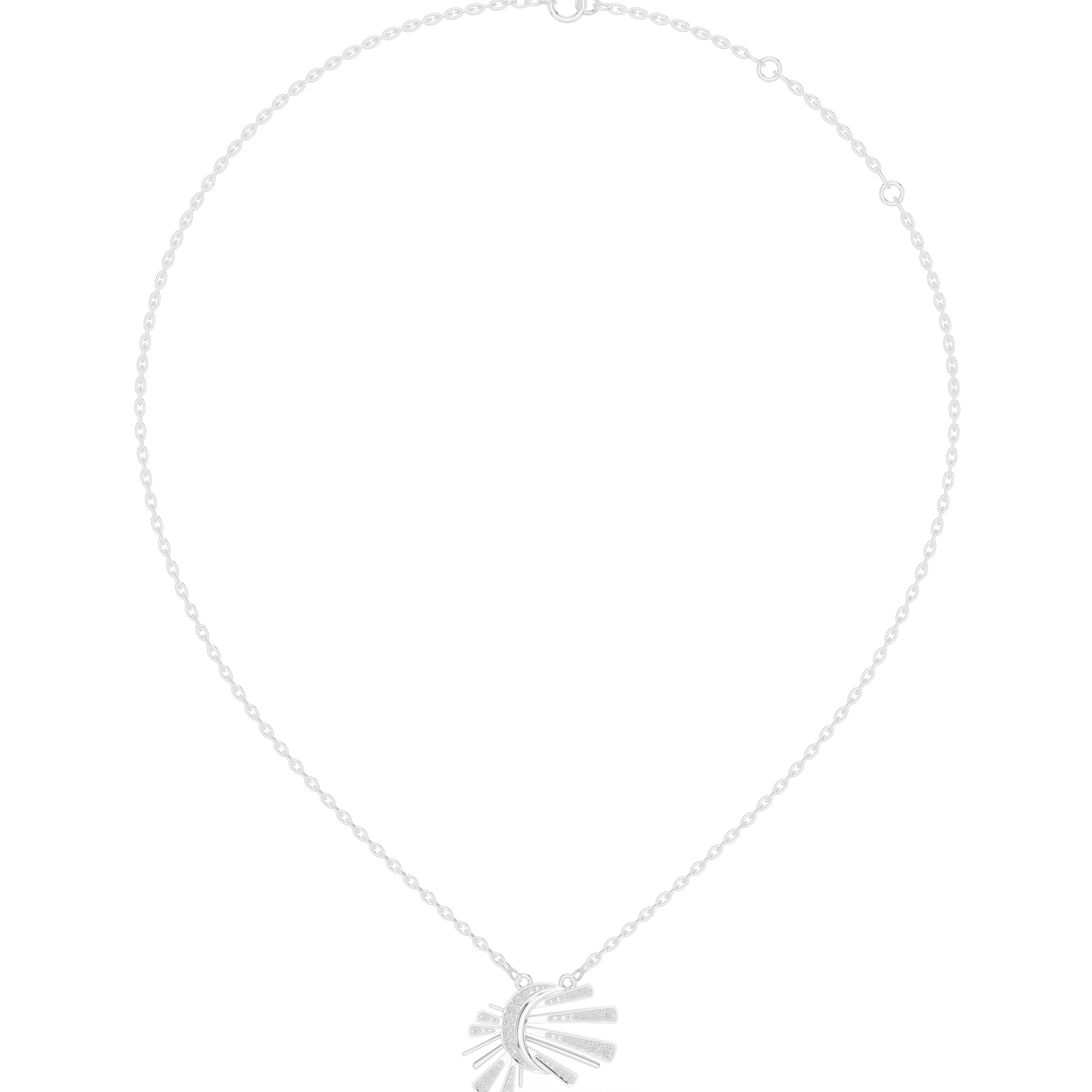 Sunburst fan design diamond pendant necklace with ray pattern