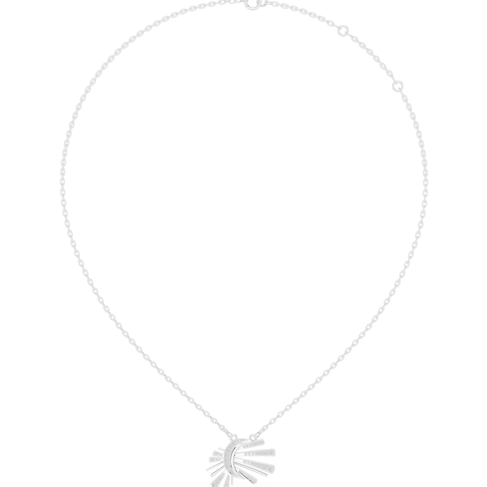 Sunburst fan design diamond pendant necklace with ray pattern