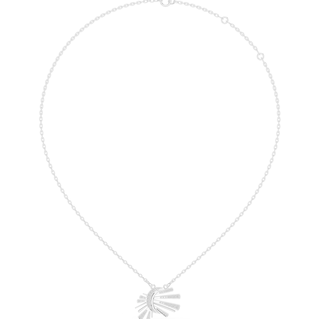 Sunburst fan design diamond pendant necklace with ray pattern
