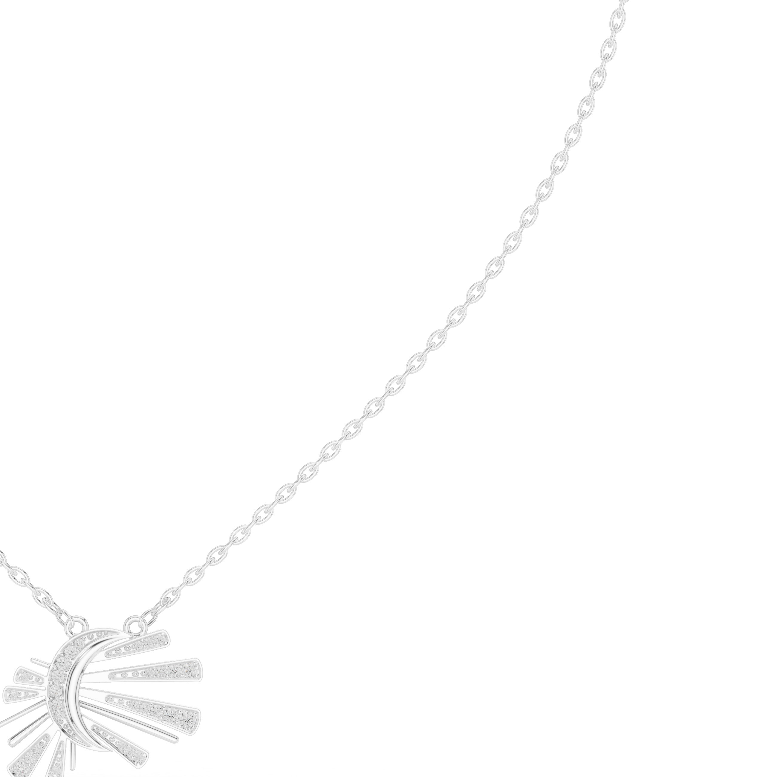 Sunburst fan design diamond pendant necklace with ray pattern