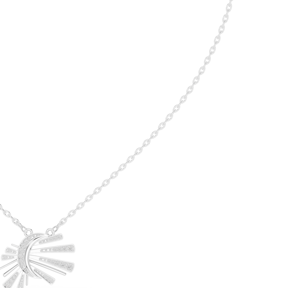 Sunburst fan design diamond pendant necklace with ray pattern