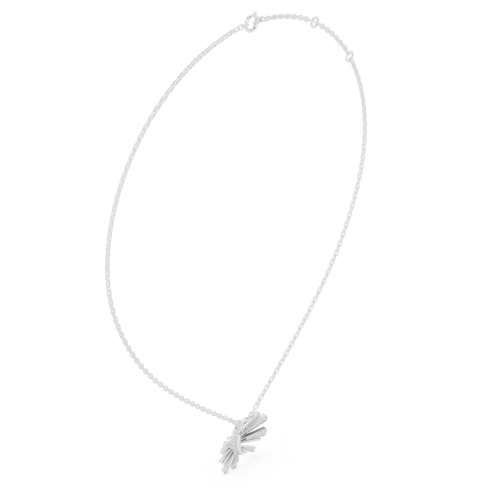 Sunburst fan design diamond pendant necklace with ray pattern