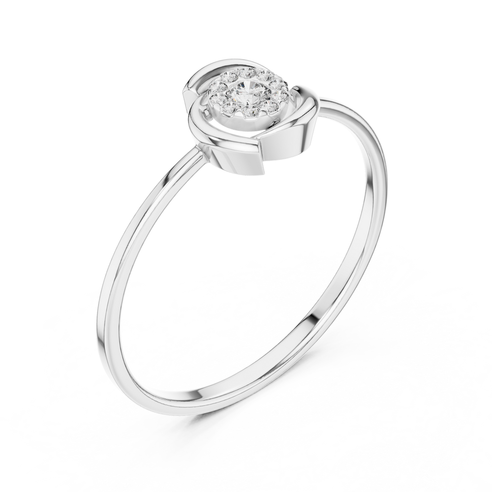Swirl design pave diamond ring with round cluster setting
