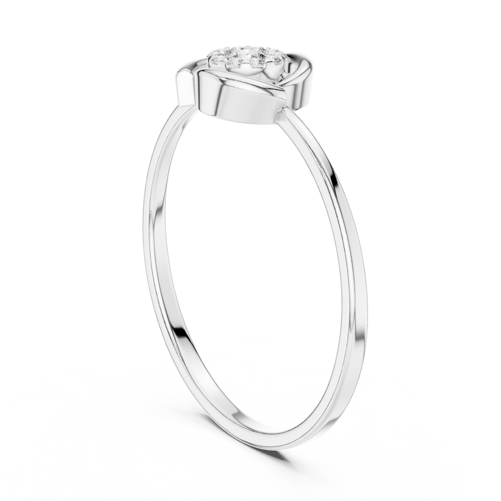 Swirl design pave diamond ring with round cluster setting