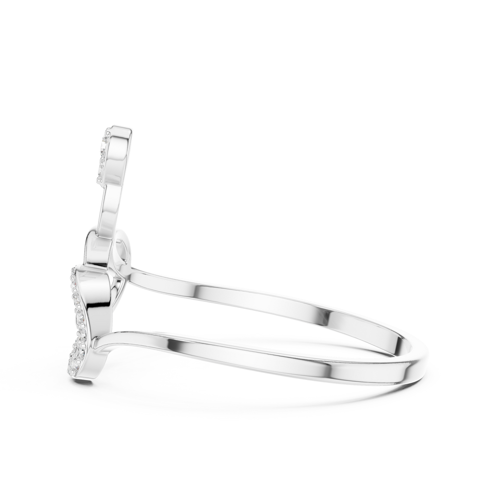 Swirl treble clef open ring with pave circle loop and teardrop solitaire top