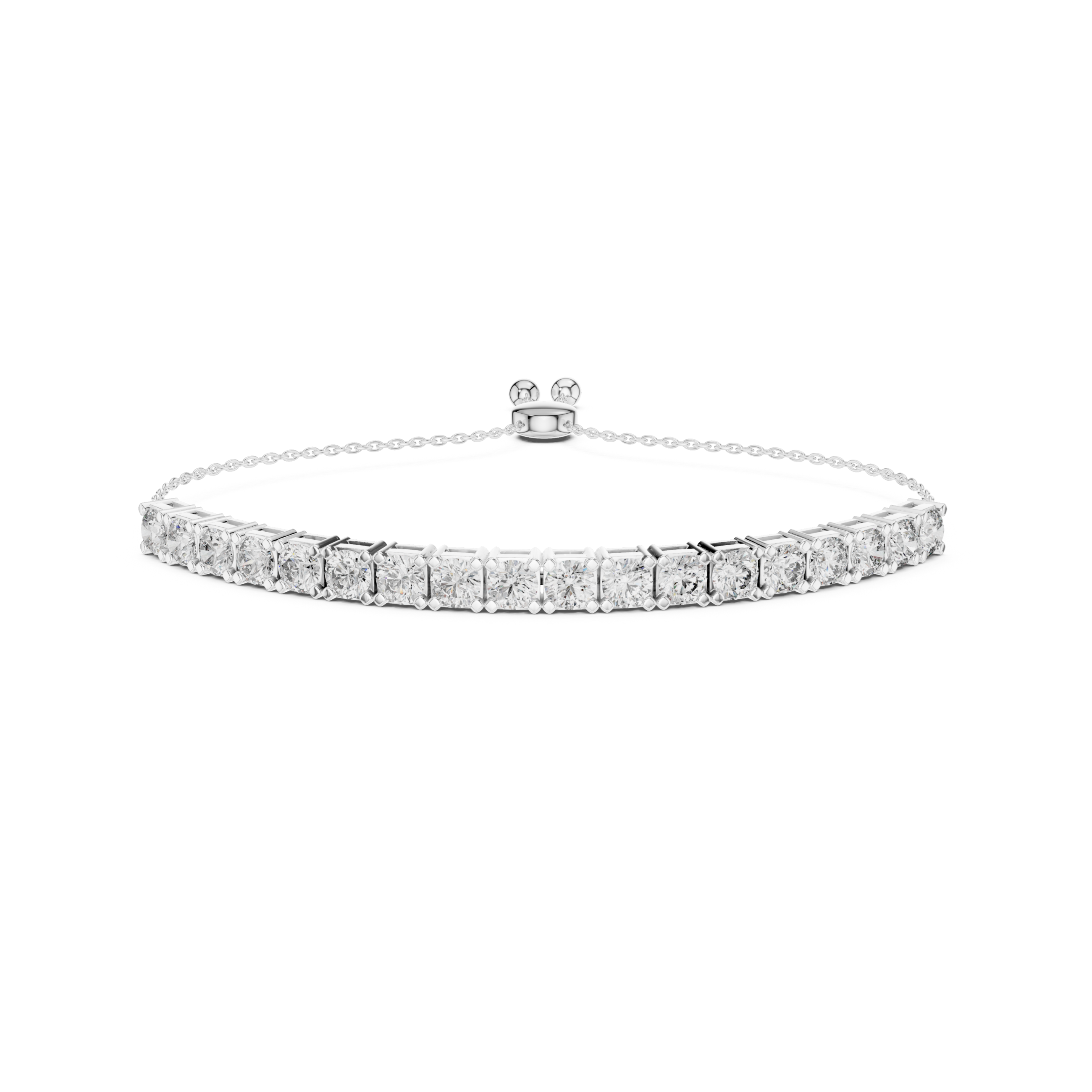 Tennis adjustable slider bracelet with prong set round stone row detailing