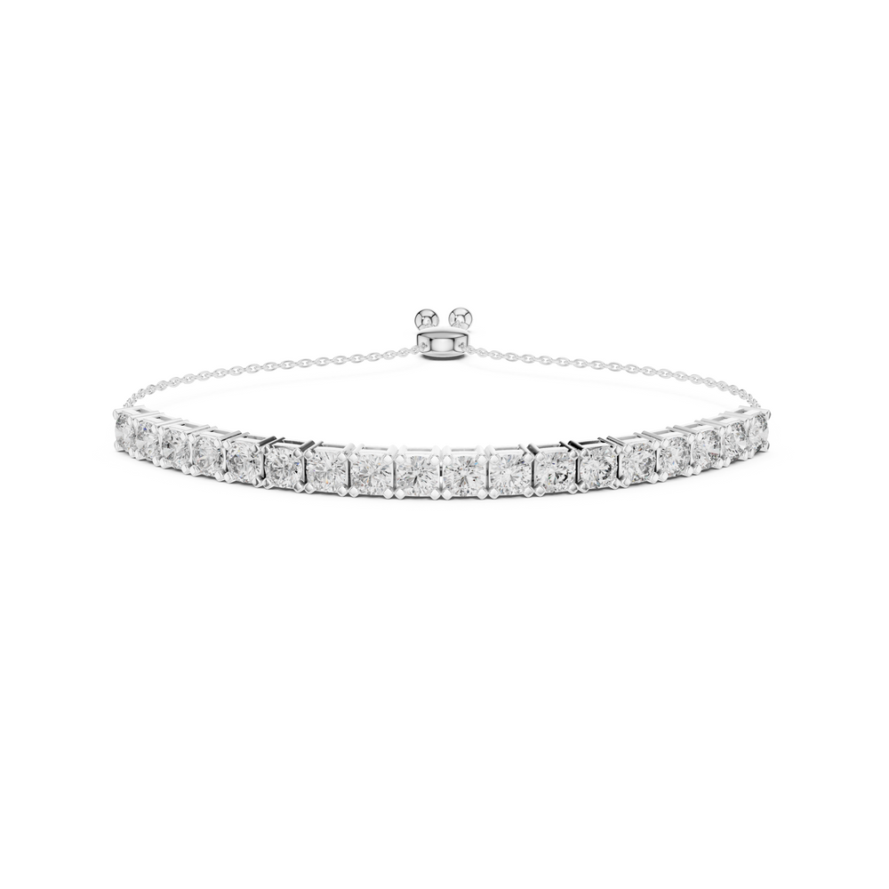 Tennis adjustable slider bracelet with prong set round stone row detailing