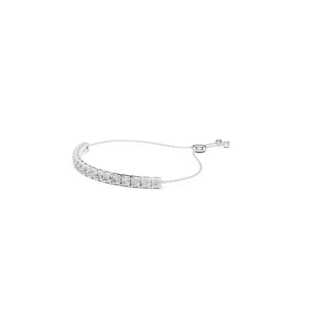 Tennis adjustable slider bracelet with prong set round stone row detailing