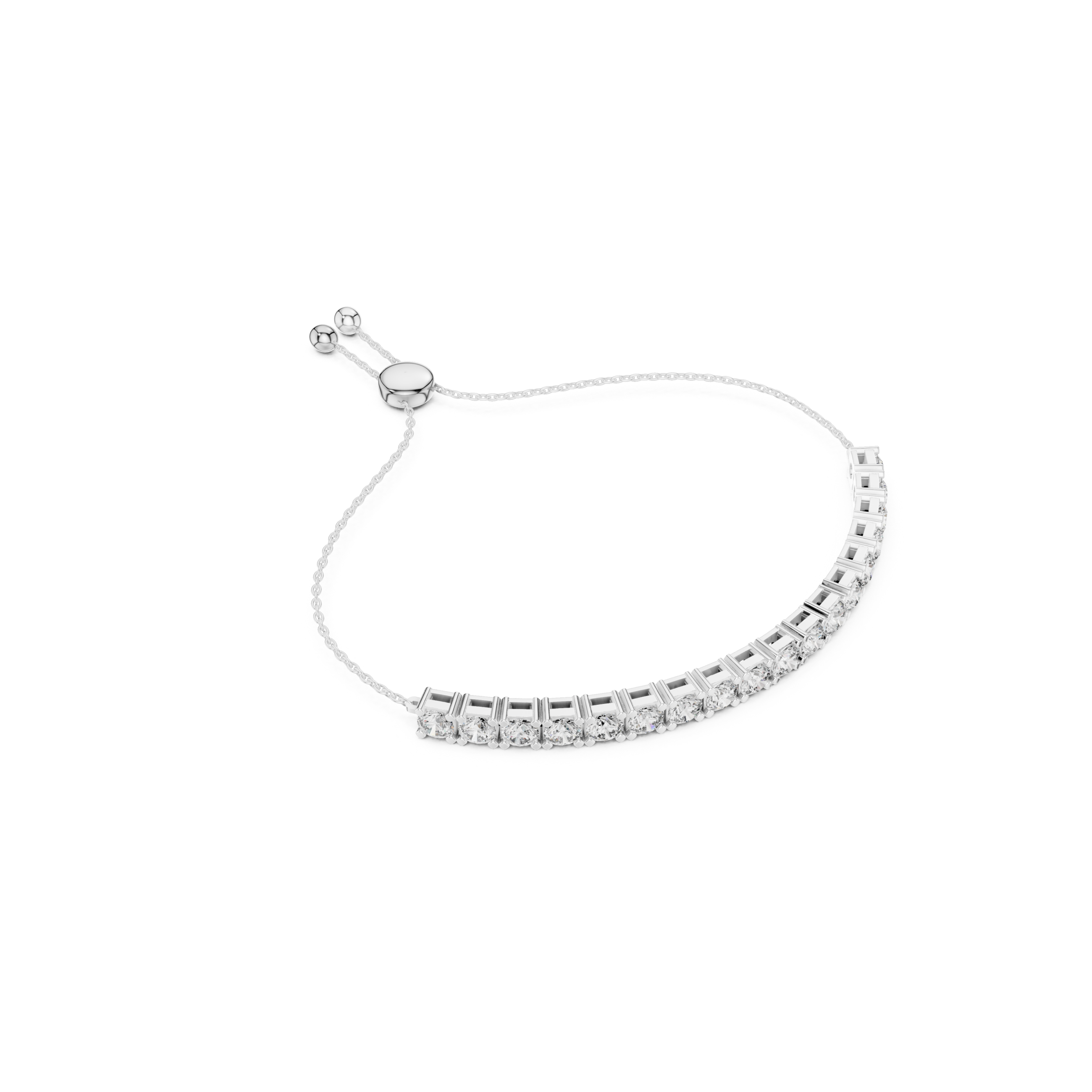 Tennis adjustable slider bracelet with prong set round stone row detailing