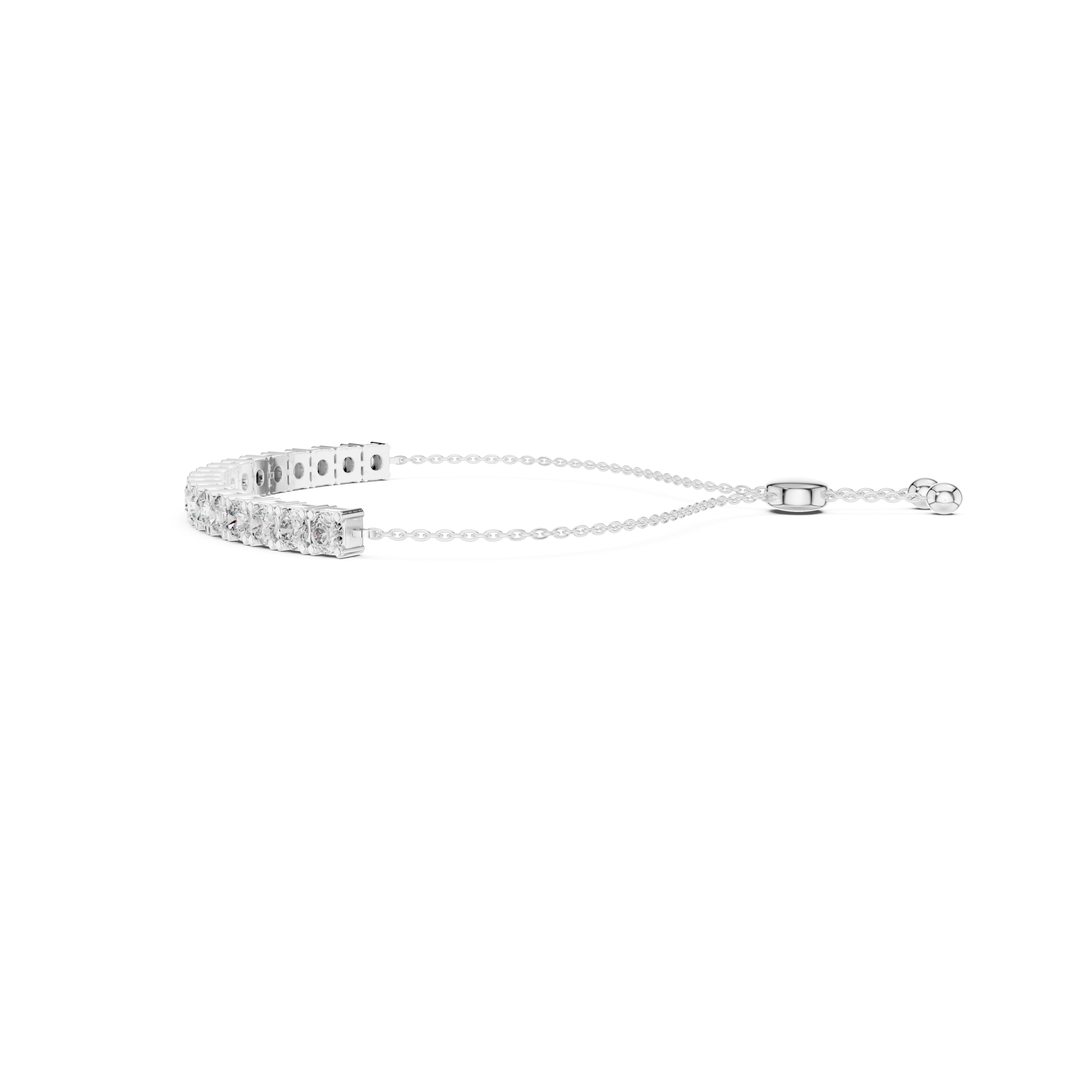 Tennis adjustable slider bracelet with prong set round stone row detailing