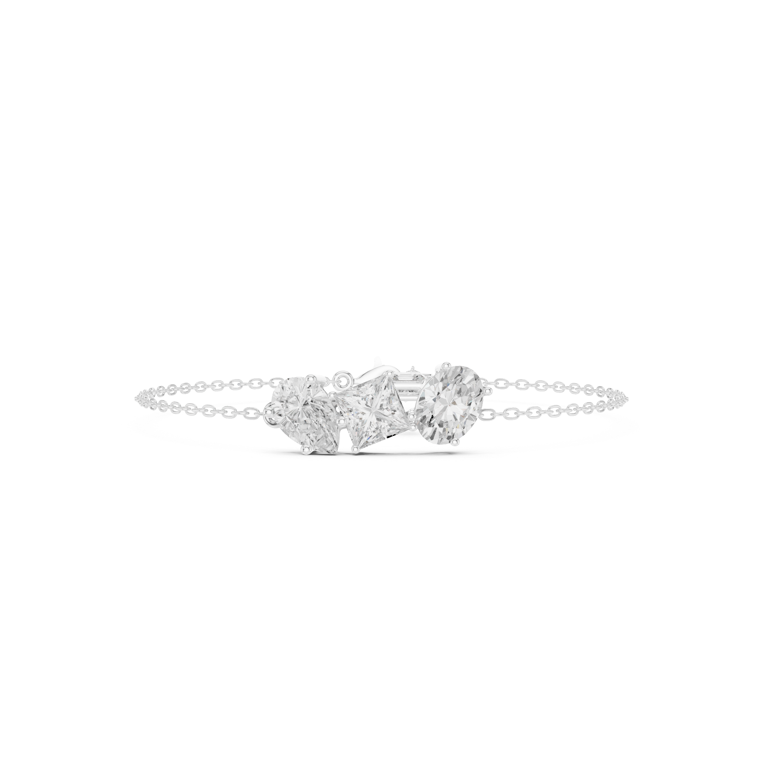 Silver chain bracelet with three mixed-cut diamond stones centerpiece
