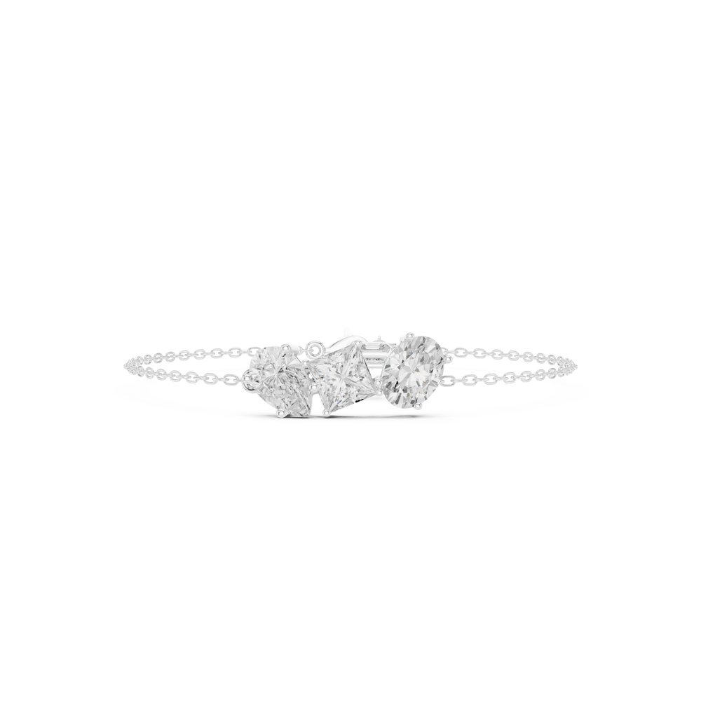 Silver chain bracelet with three mixed-cut diamond stones centerpiece