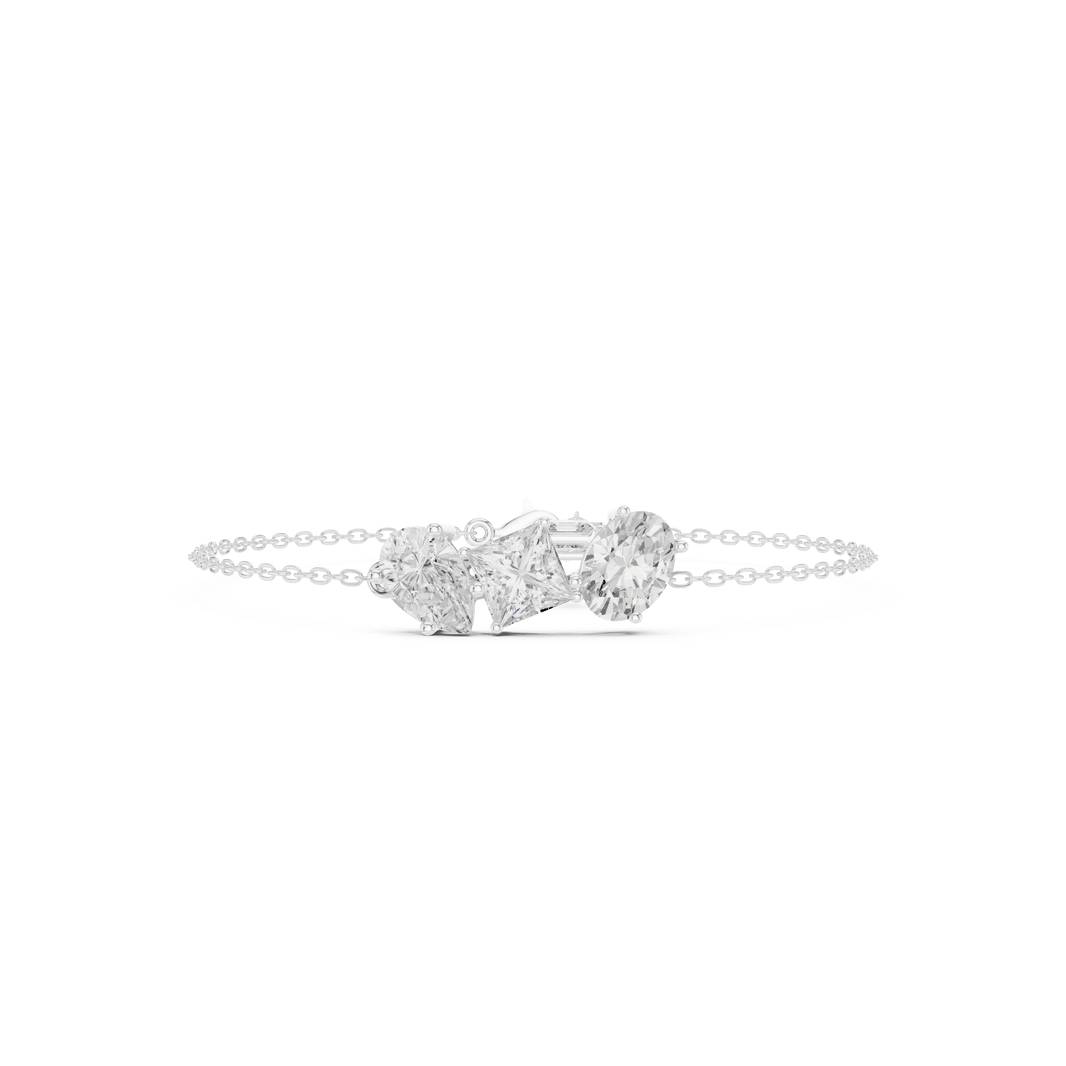 Silver chain bracelet with three mixed-cut diamond stones centerpiece