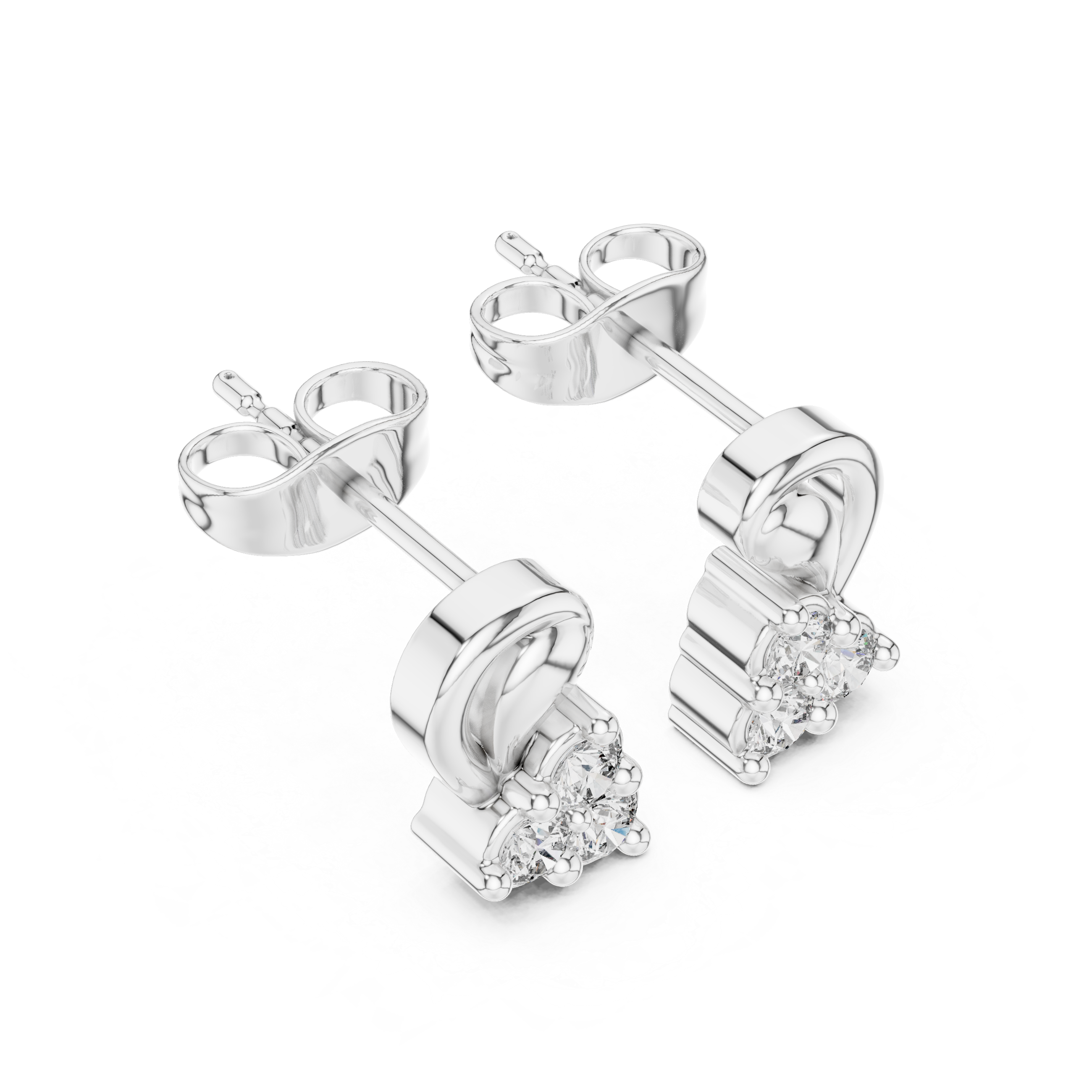 Three stone duo stud earrings with classic prong setting
