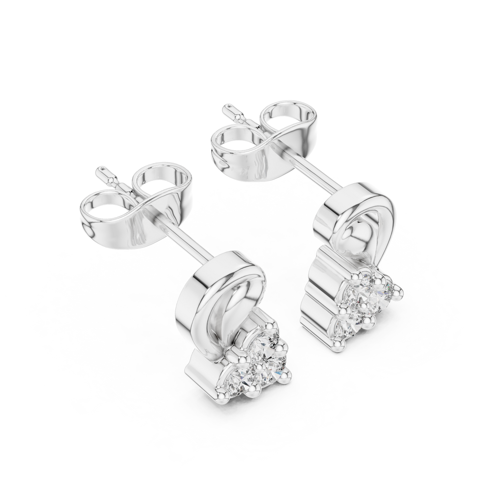 Three stone duo stud earrings with classic prong setting