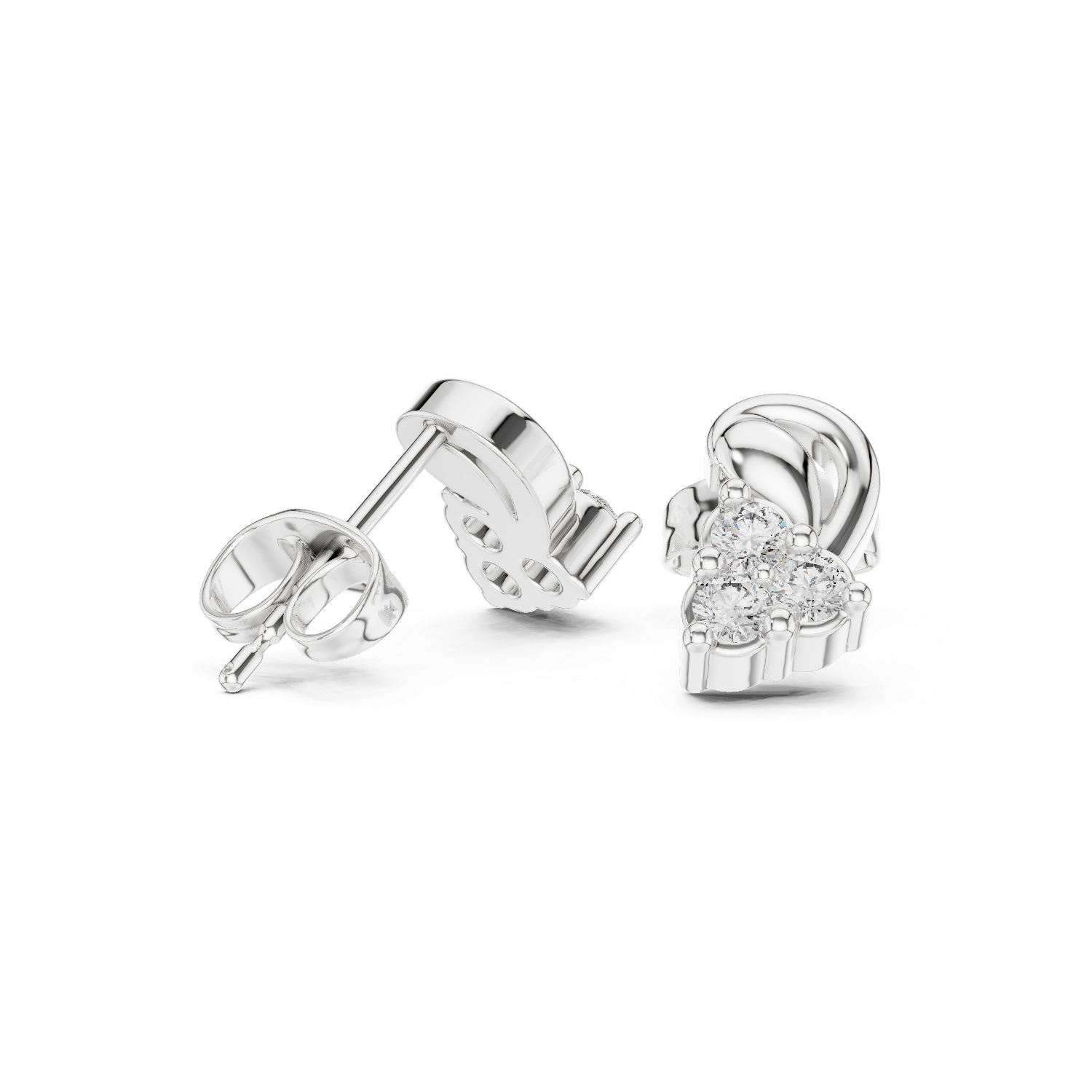 Three stone duo stud earrings with classic prong setting