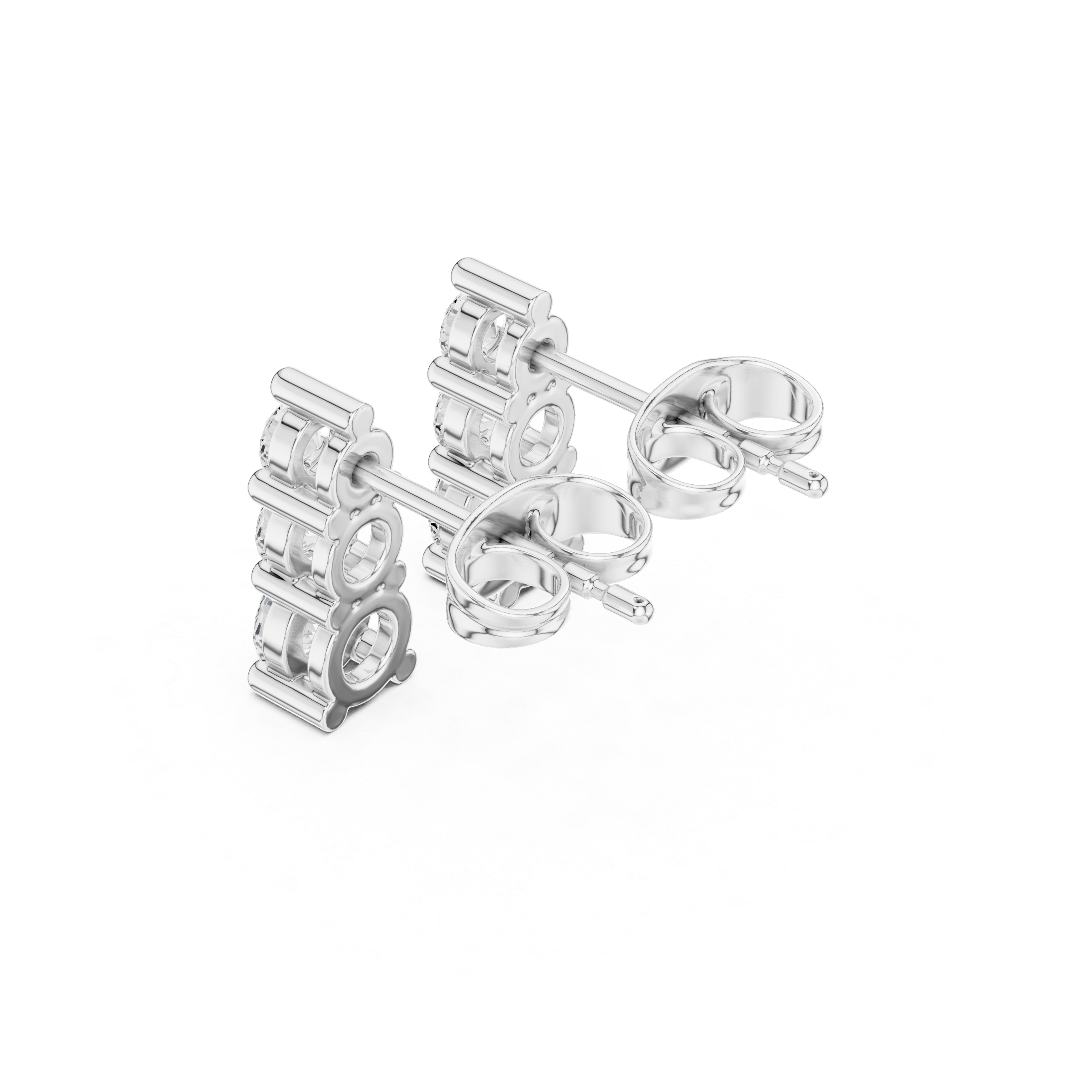 Three graduating round brilliant stones in a vertical drop stud earring
