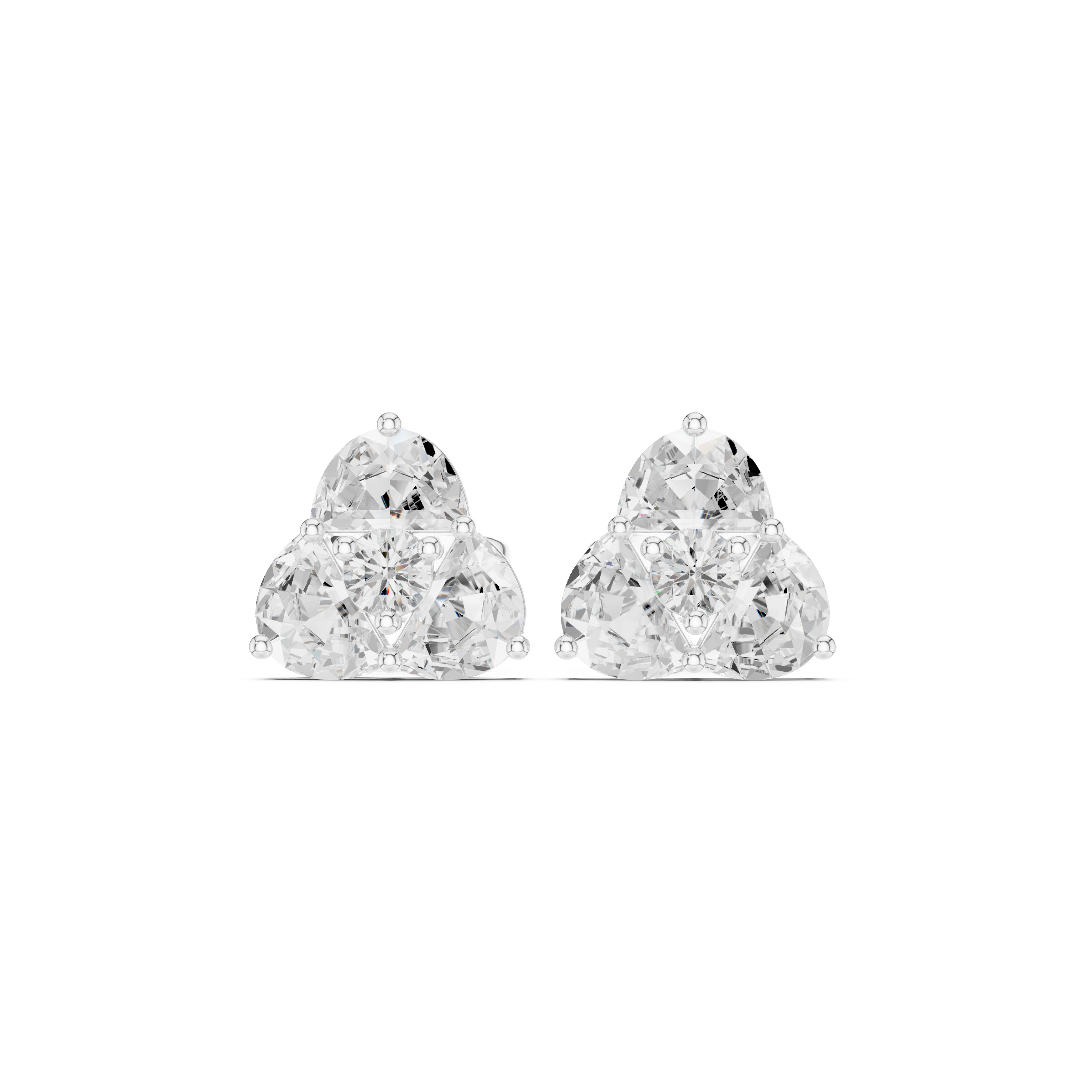 Three pear-shaped stones arranged in a triangular cluster stud earring