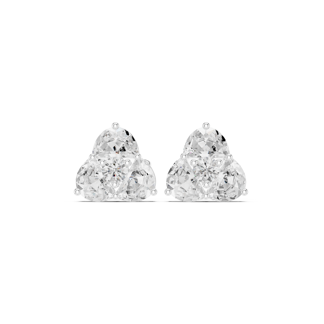 Three pear-shaped stones arranged in a triangular cluster stud earring