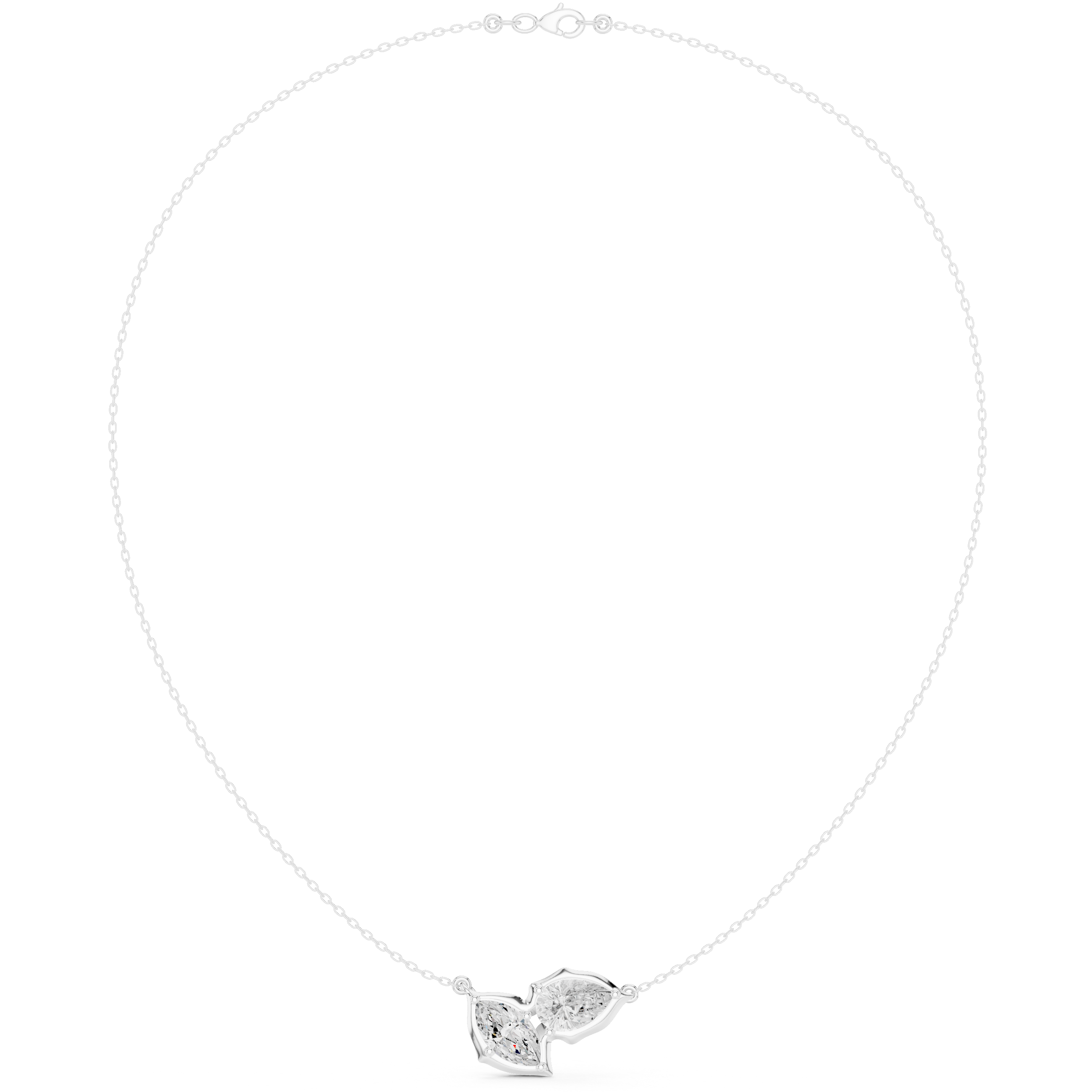 Toi et moi marquise and pear cut bezel set diamond necklace