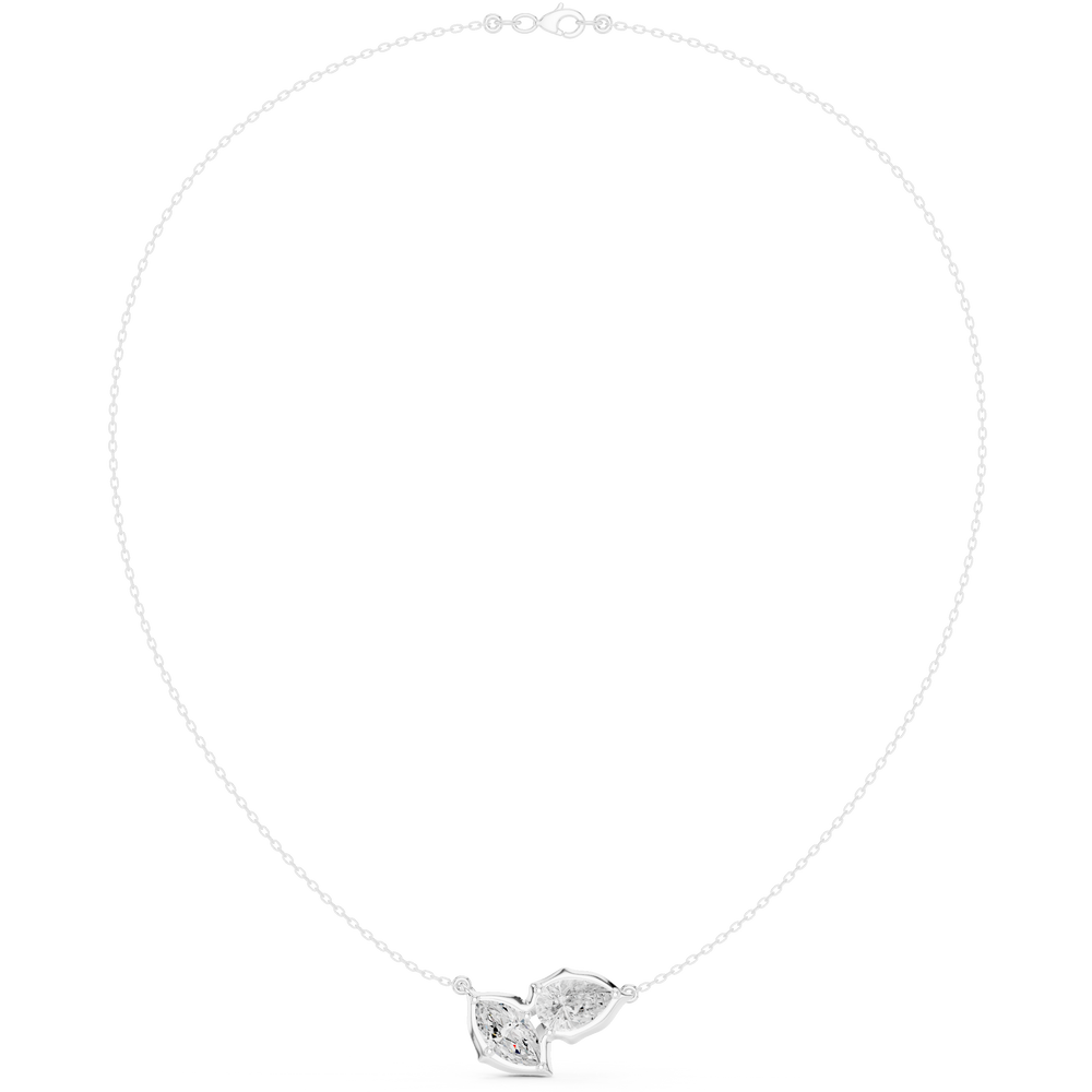 Toi et moi marquise and pear cut bezel set diamond necklace