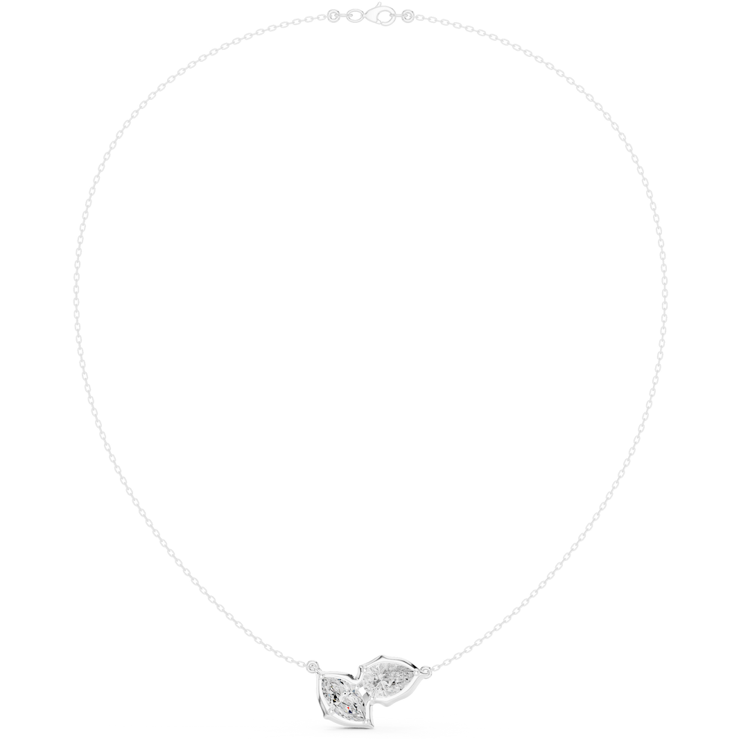 Toi et moi marquise and pear cut bezel set diamond necklace