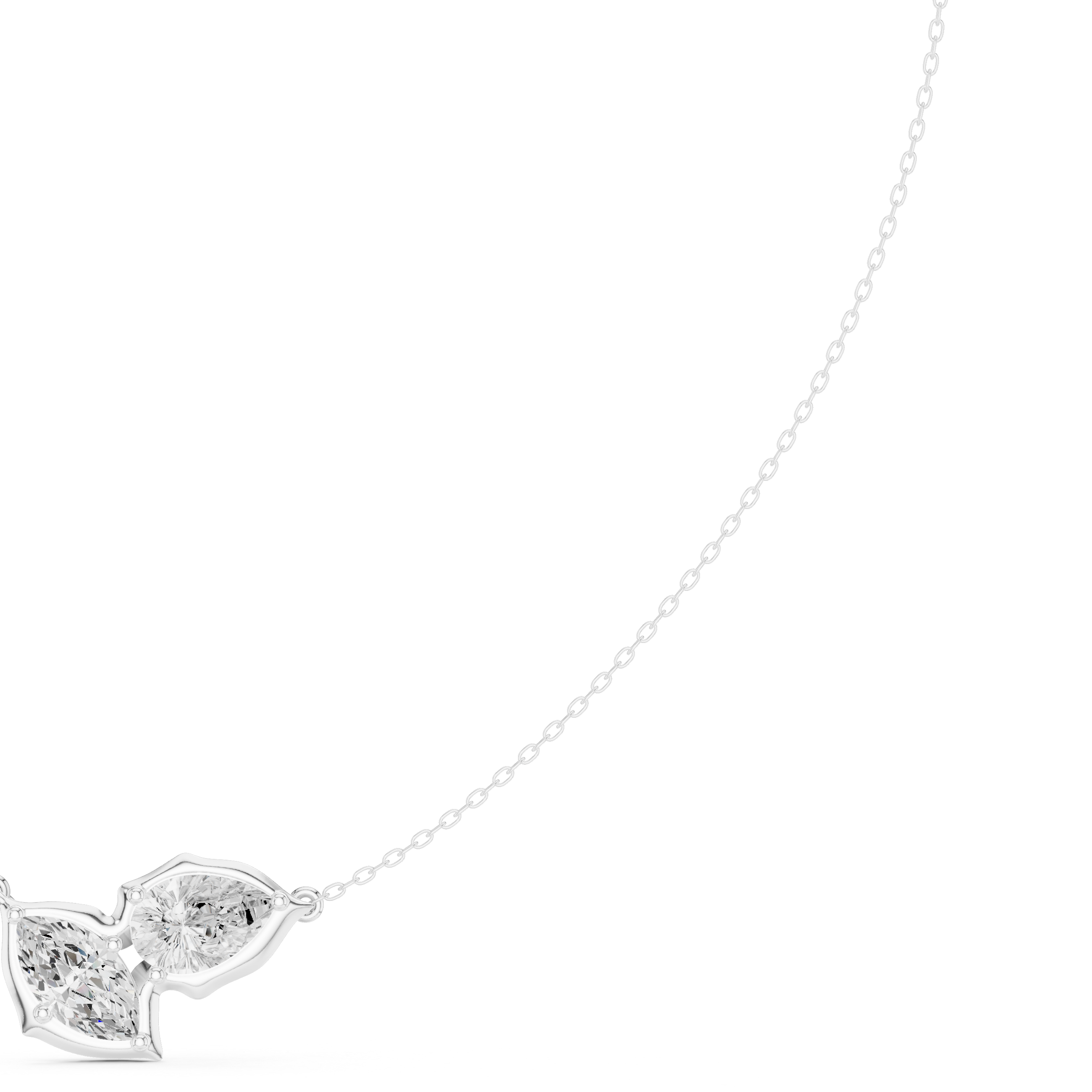 Toi et moi marquise and pear cut bezel set diamond necklace