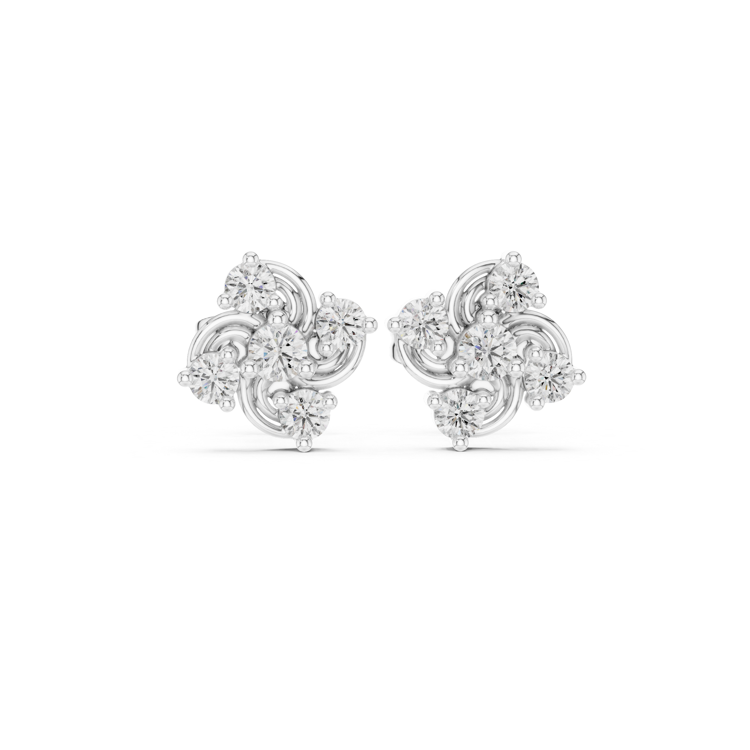 Trefoil stud earrings with swirl and sparkling stone detailing