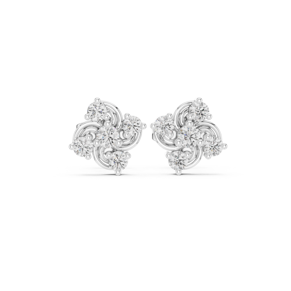 Trefoil stud earrings with swirl and sparkling stone detailing