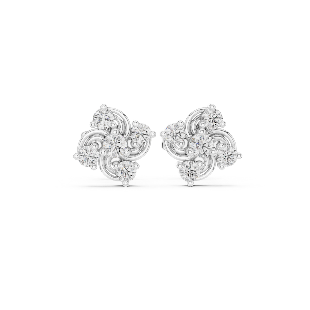 Trefoil stud earrings with swirl and sparkling stone detailing