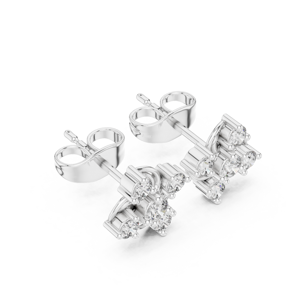 Trefoil stud earrings with swirl and sparkling stone detailing