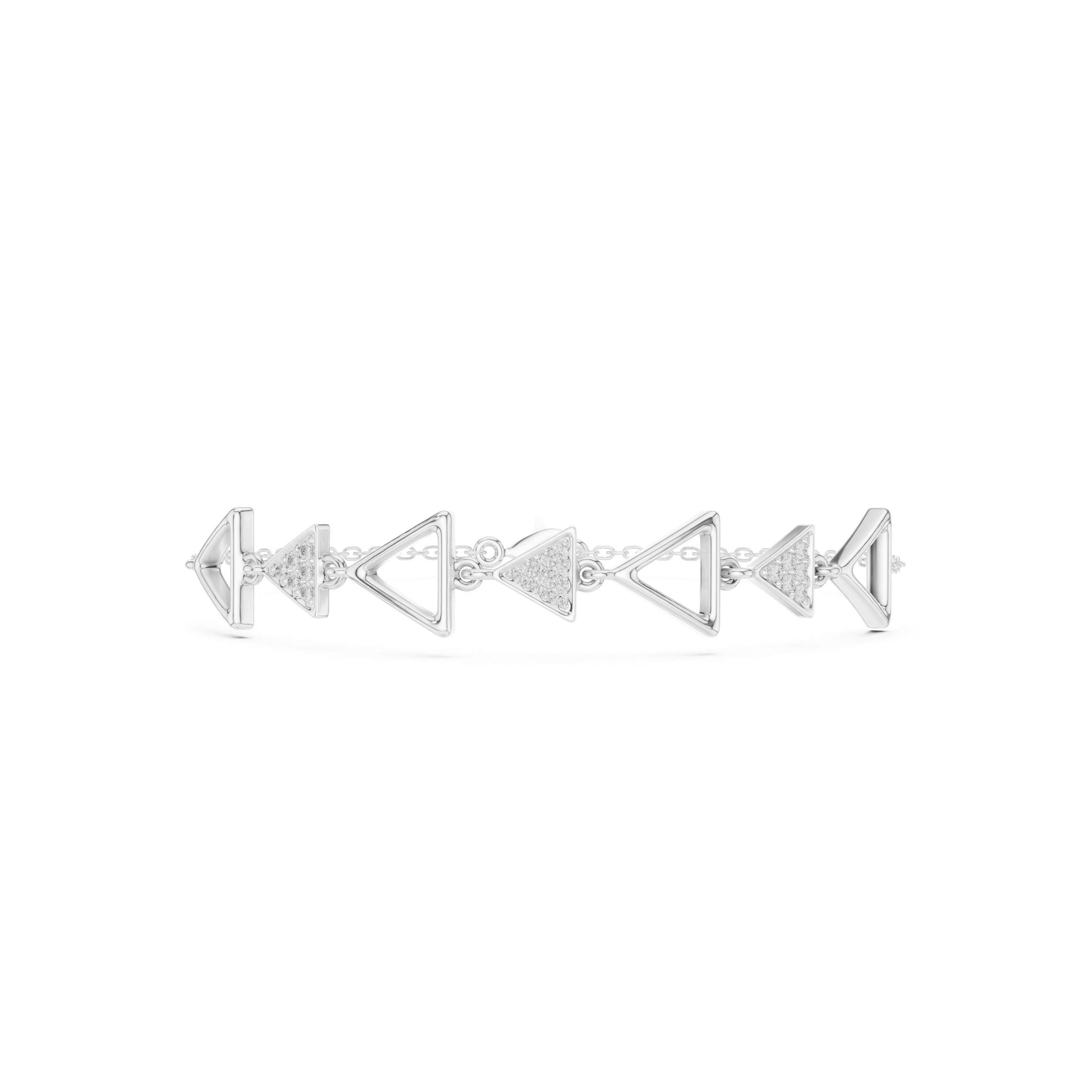 Triangle geometric chain bracelet with open and studded triangle motif detailing