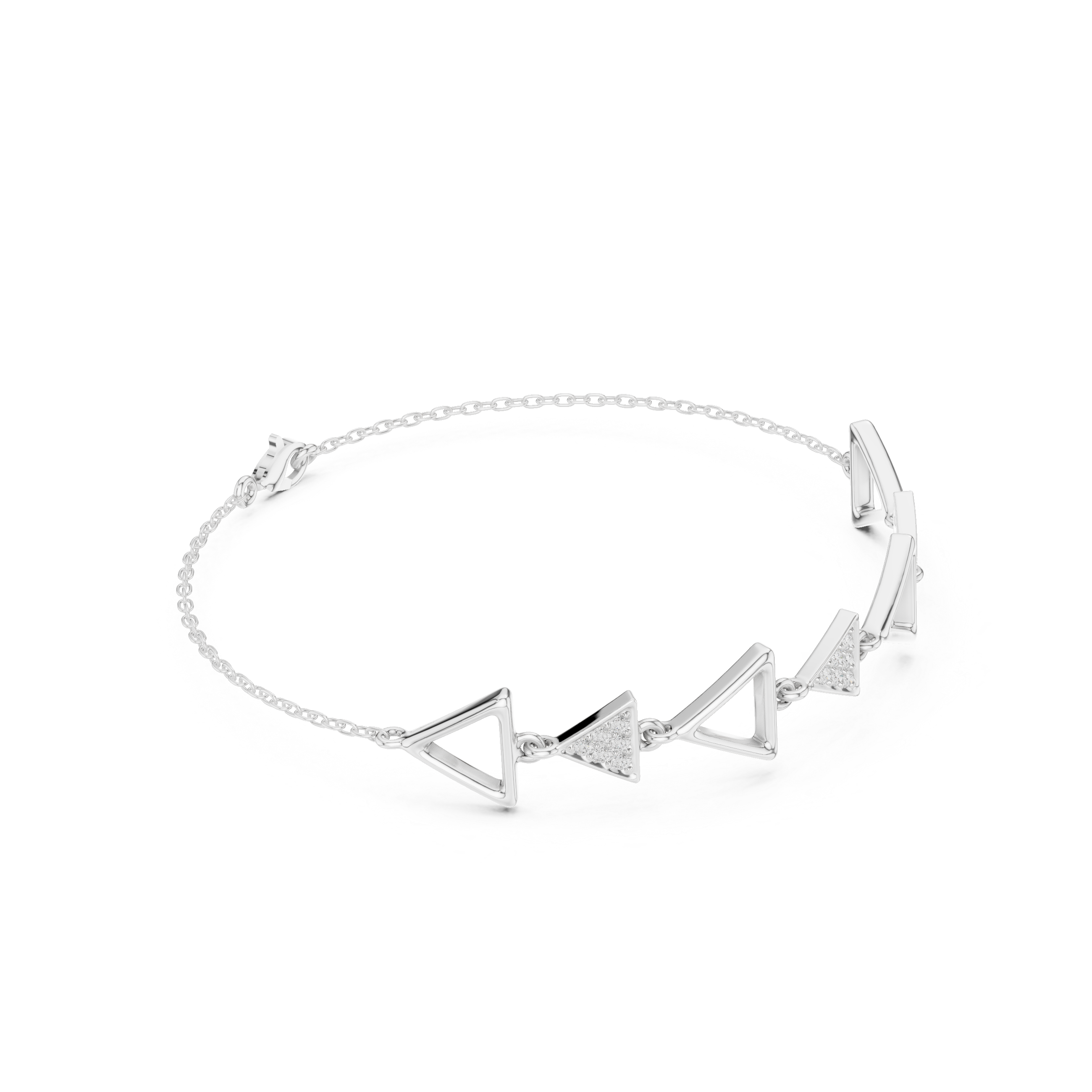 Triangle geometric chain bracelet with open and studded triangle motif detailing