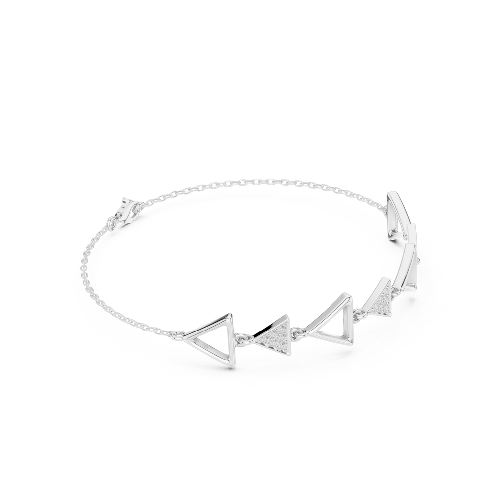 Triangle geometric chain bracelet with open and studded triangle motif detailing