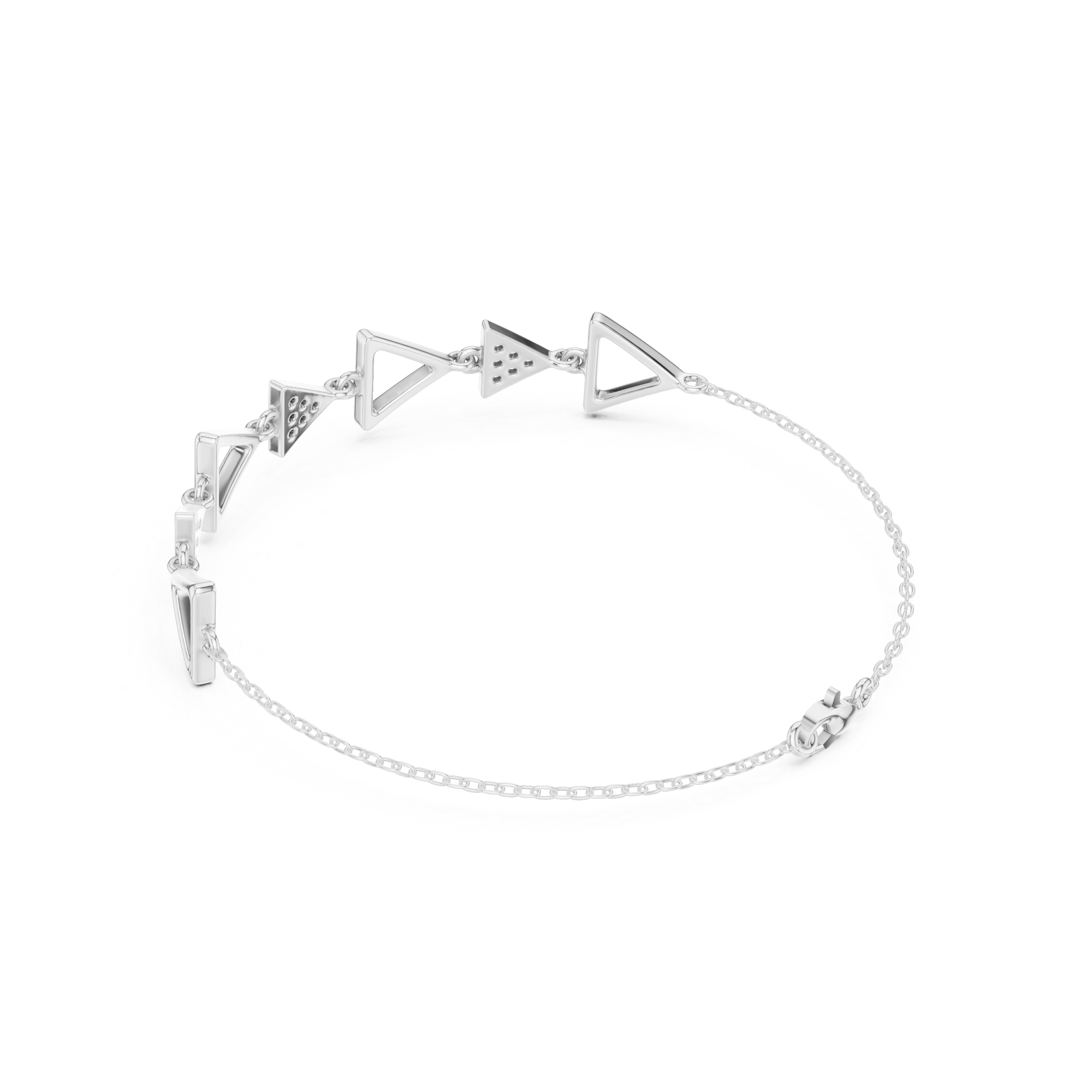 Triangle geometric chain bracelet with open and studded triangle motif detailing