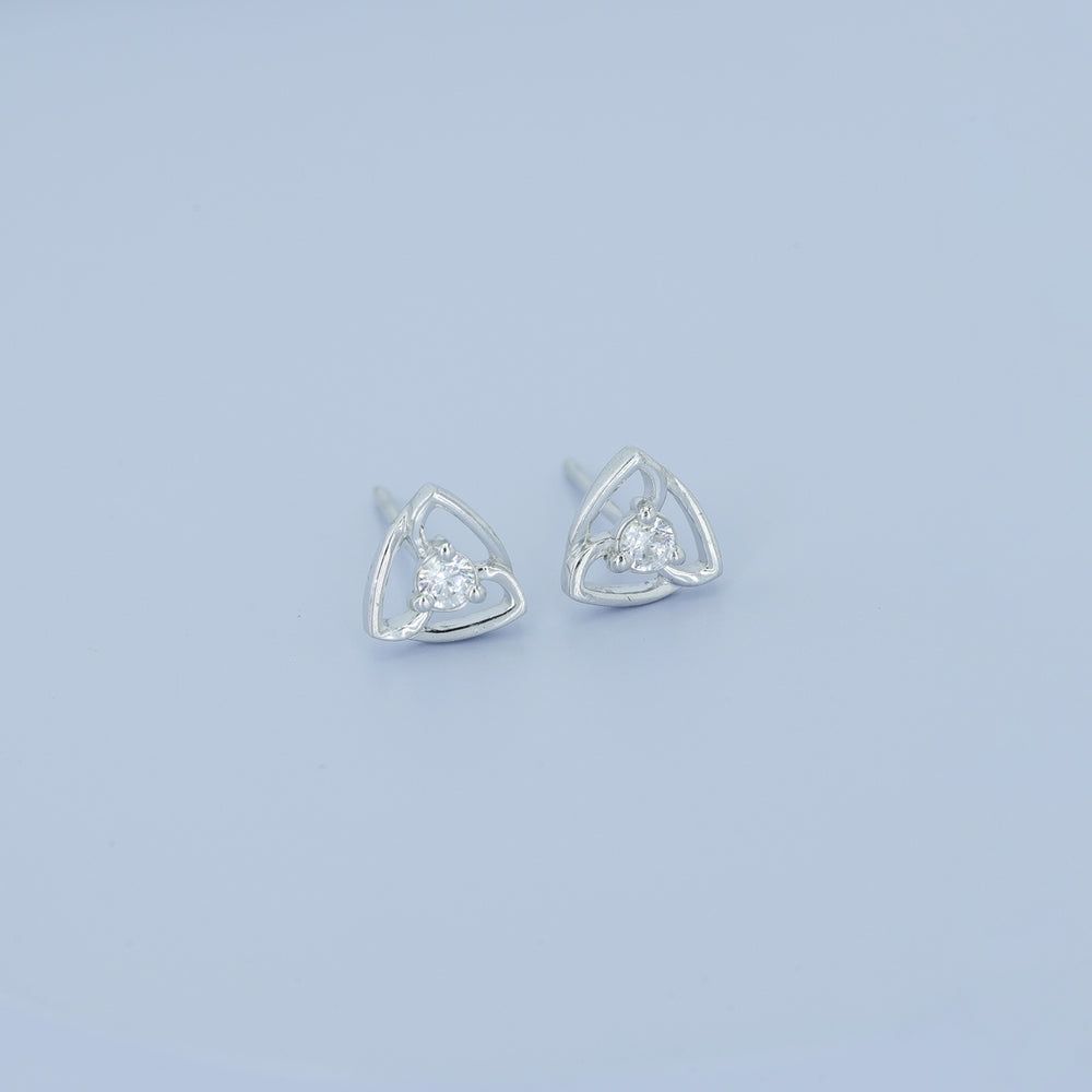 Tribhuj stud earrings with open triangular frame and round centre stone