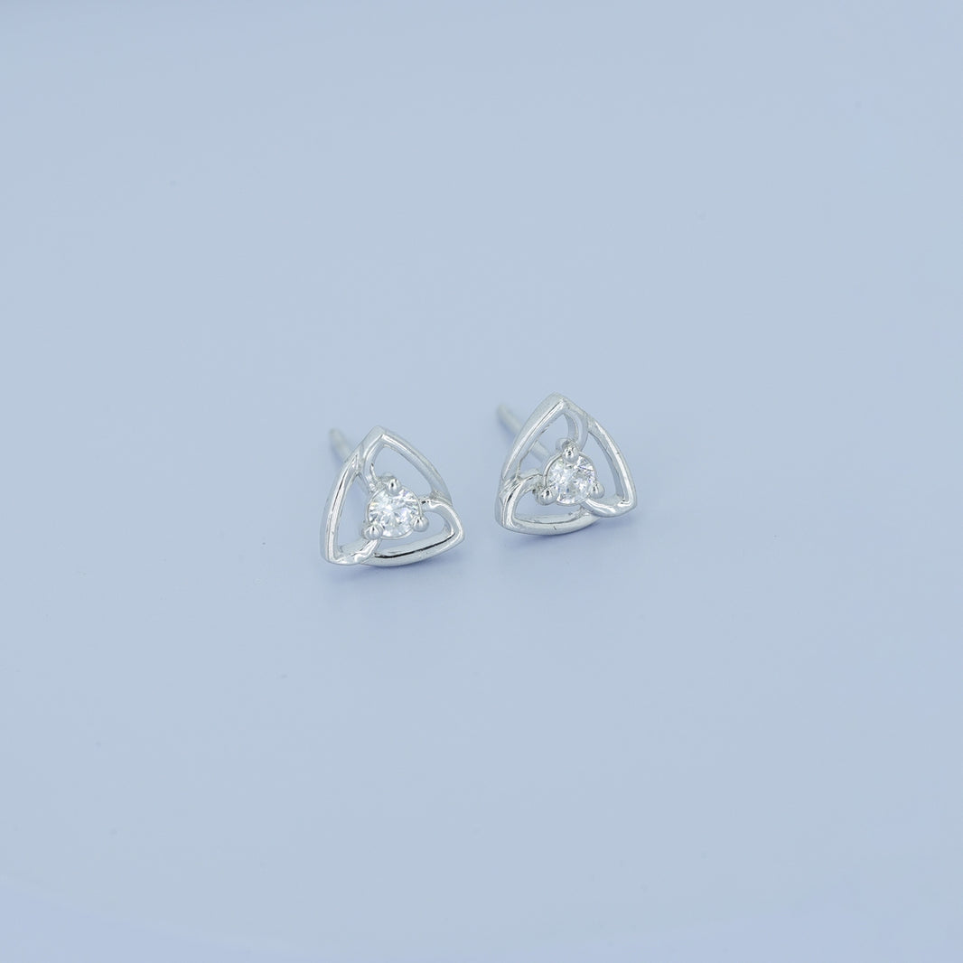 Tribhuj stud earrings with open triangular frame and round centre stone