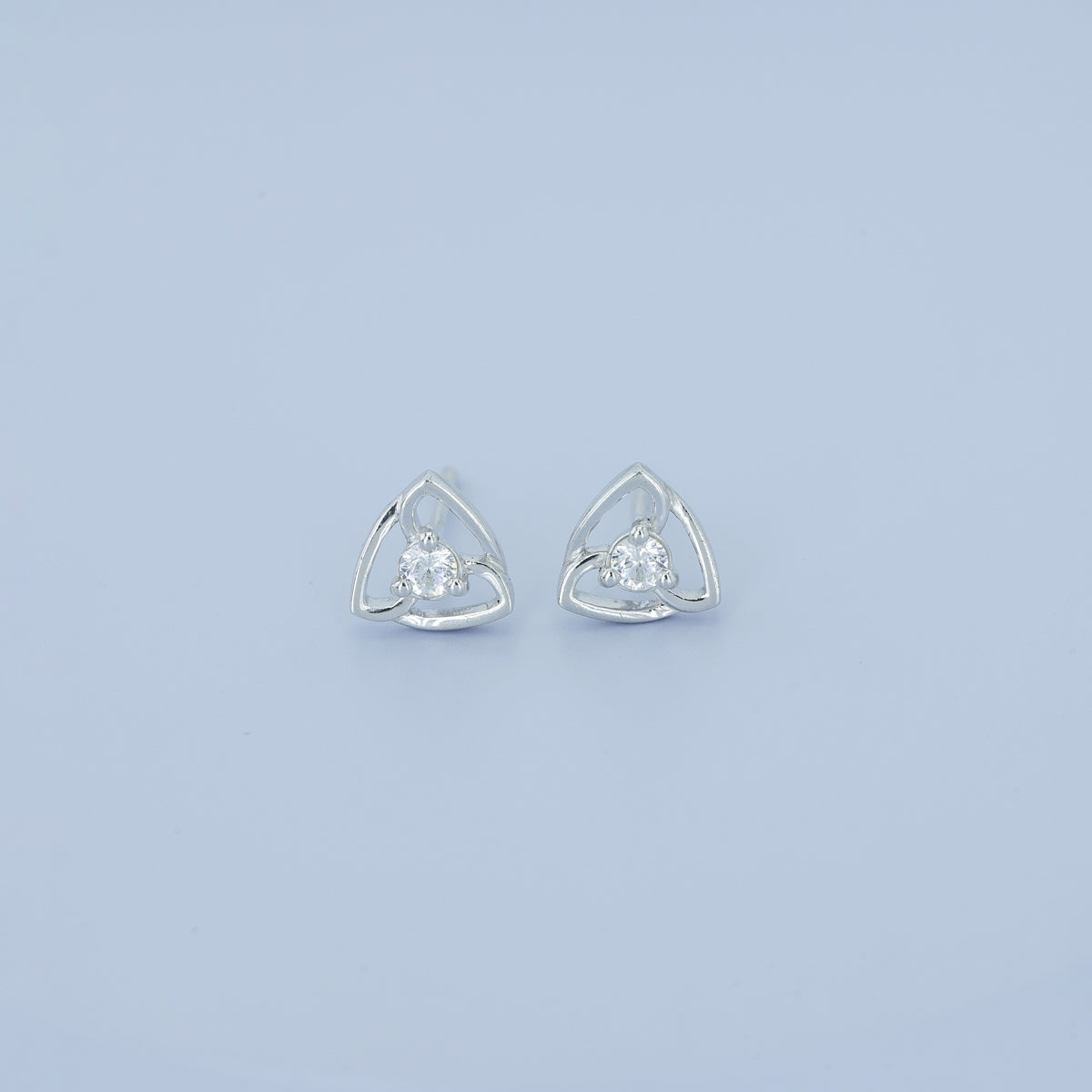 Tribhuj stud earrings with open triangular frame and round centre stone