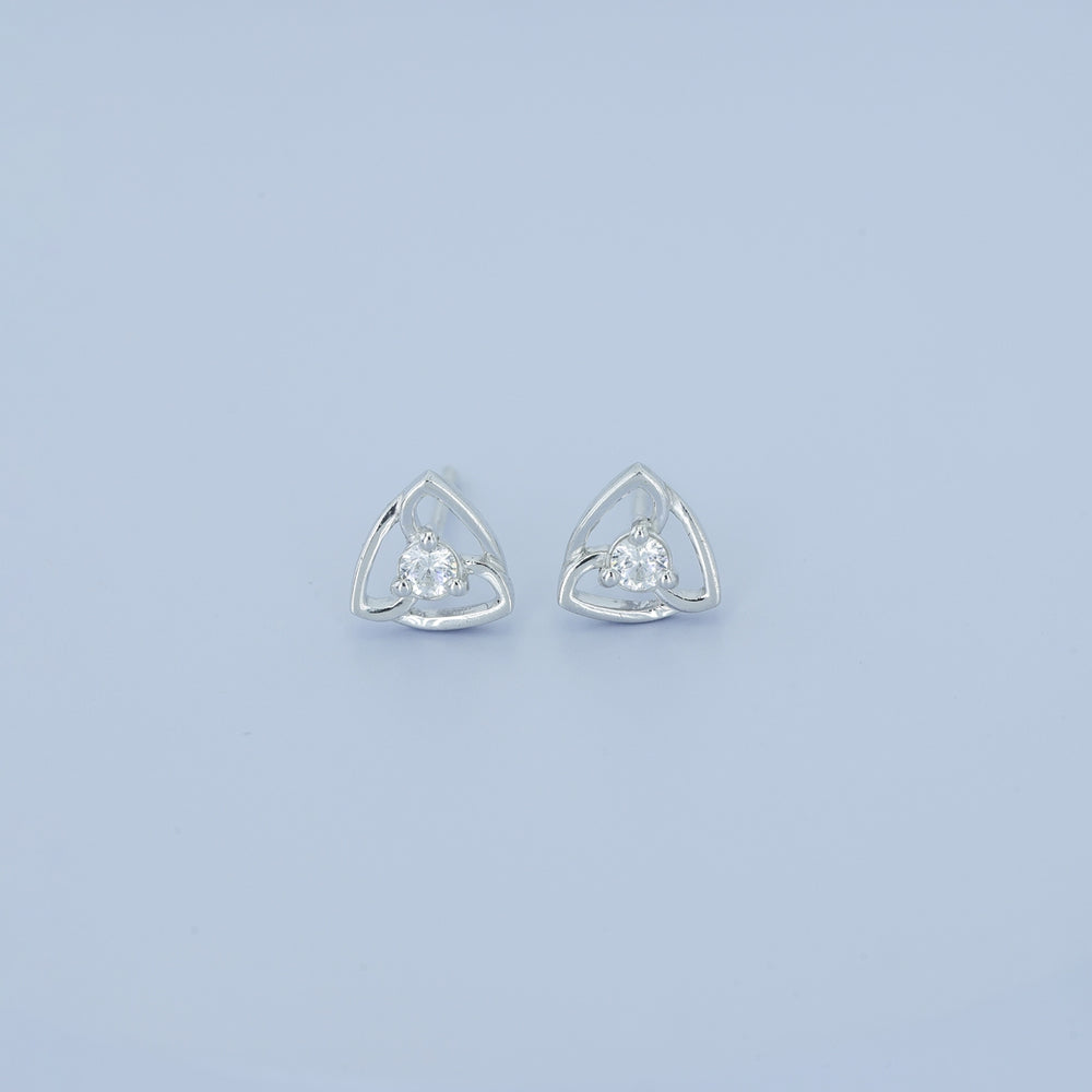 Tribhuj stud earrings with open triangular frame and round centre stone