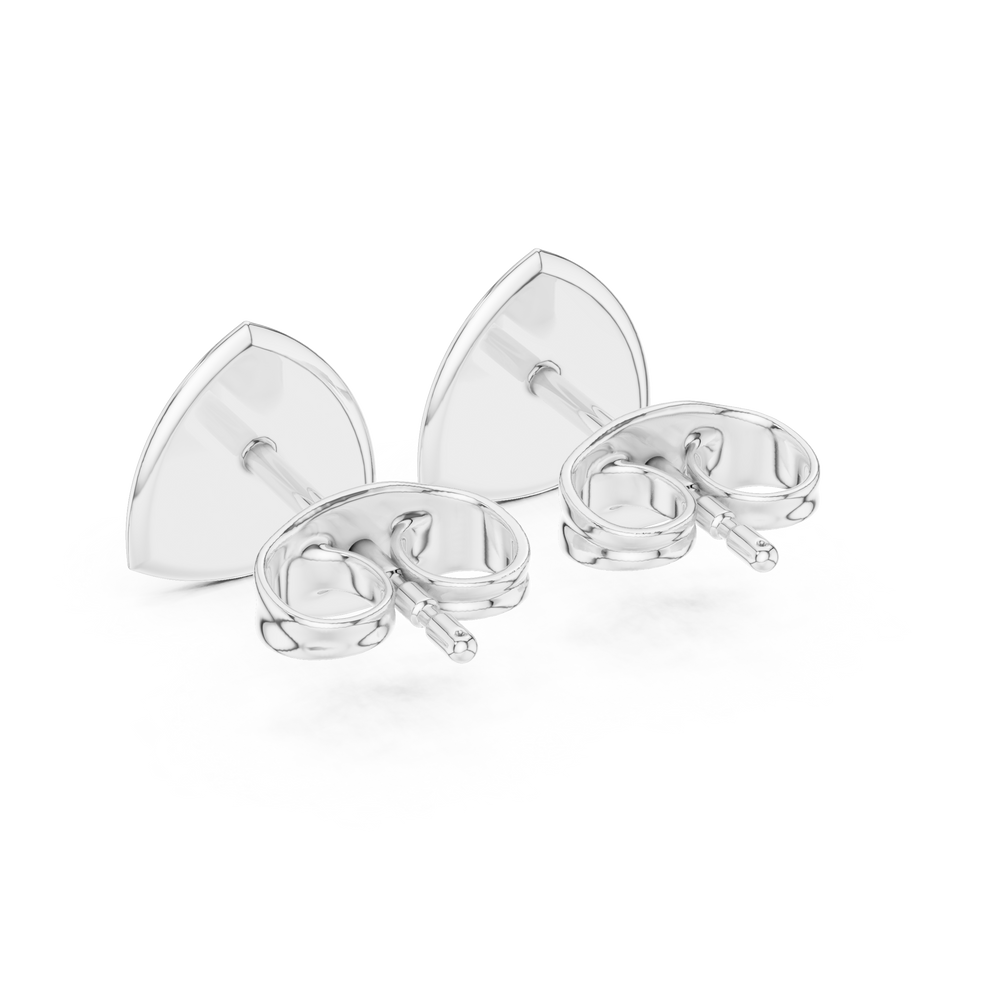 Trillion-shaped stud earrings with a fully pavé-set round brilliant cluster within a polished geometric frame