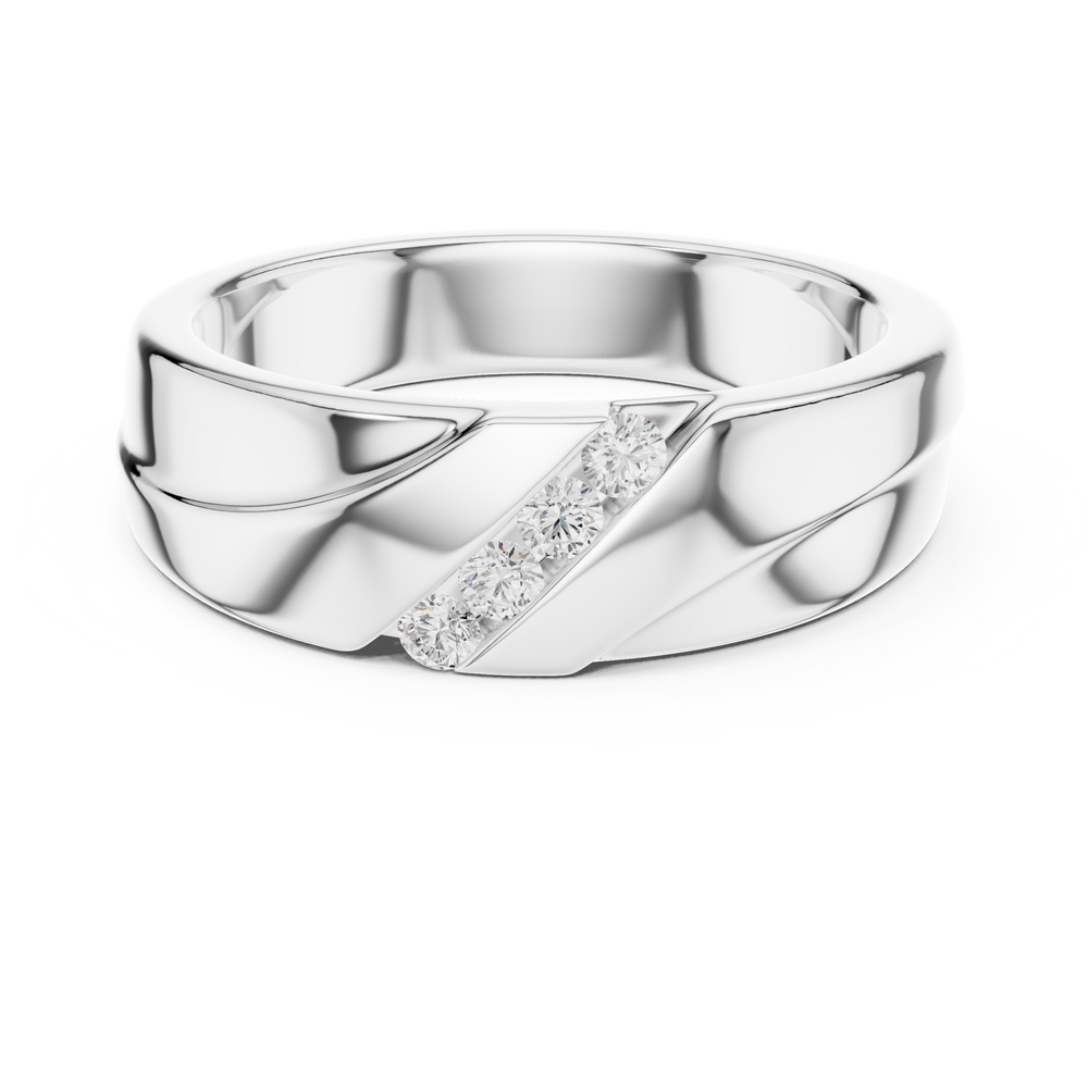 Trio channel band mens ring with bold polished grooved shank