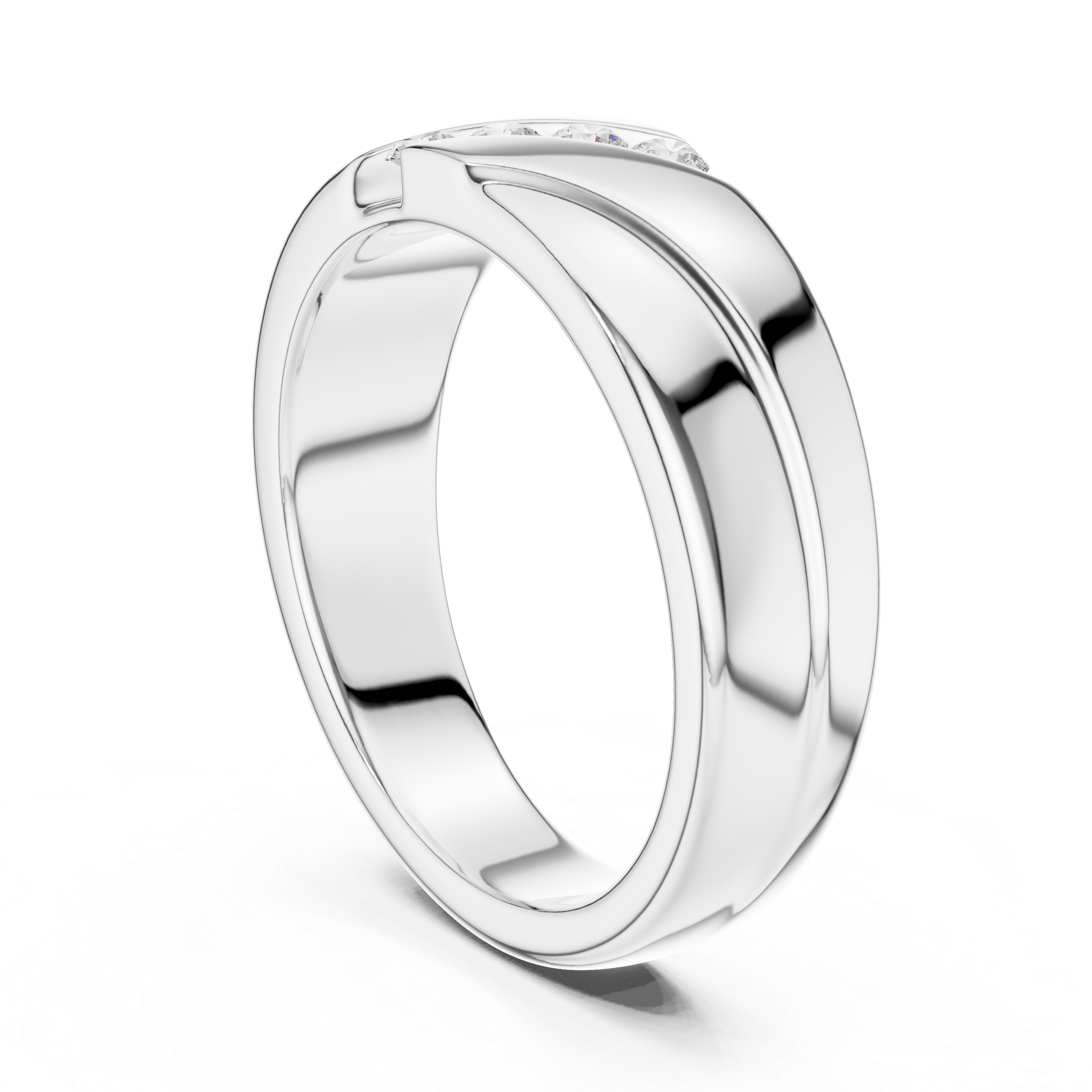 Trio channel band mens ring with bold polished grooved shank