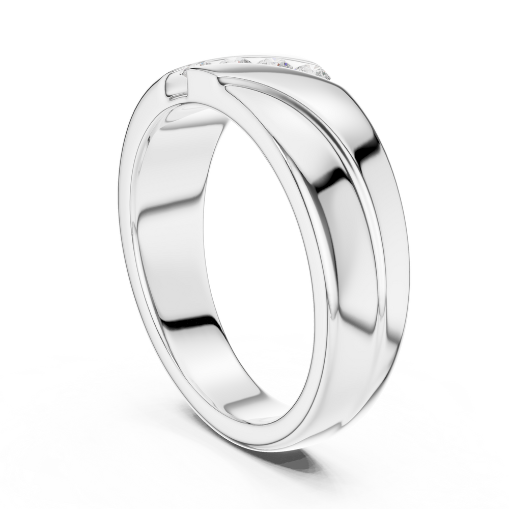 Trio channel band mens ring with bold polished grooved shank