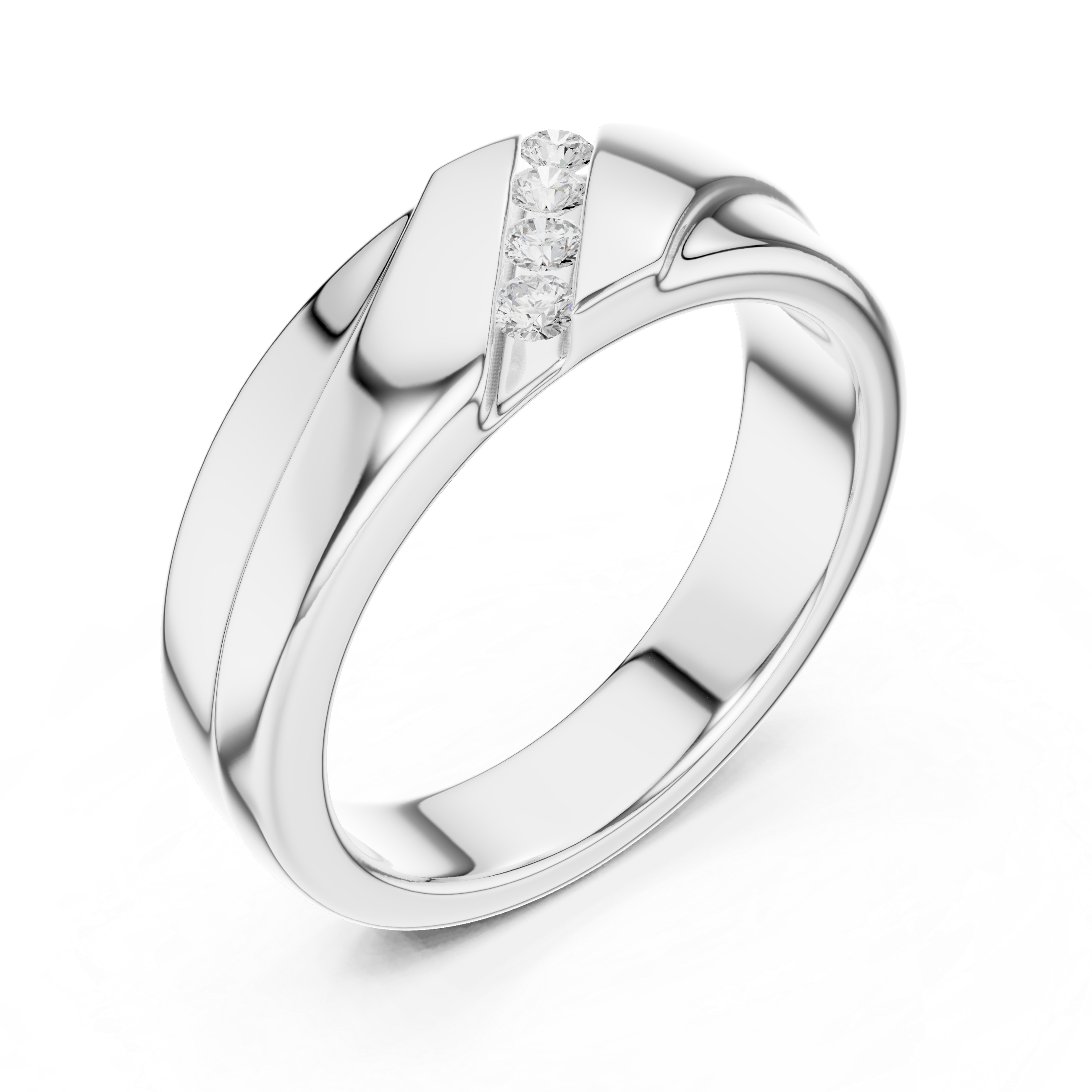 Trio channel band mens ring with bold polished grooved shank
