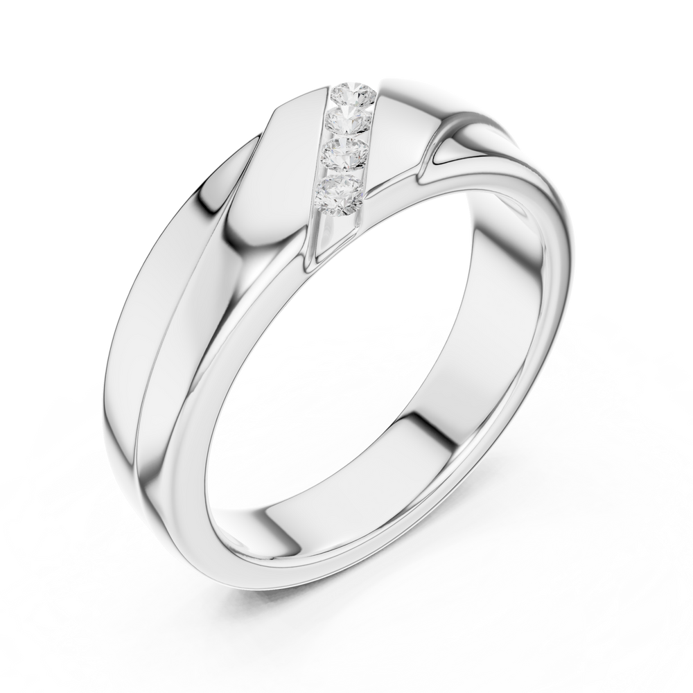 Trio channel band mens ring with bold polished grooved shank